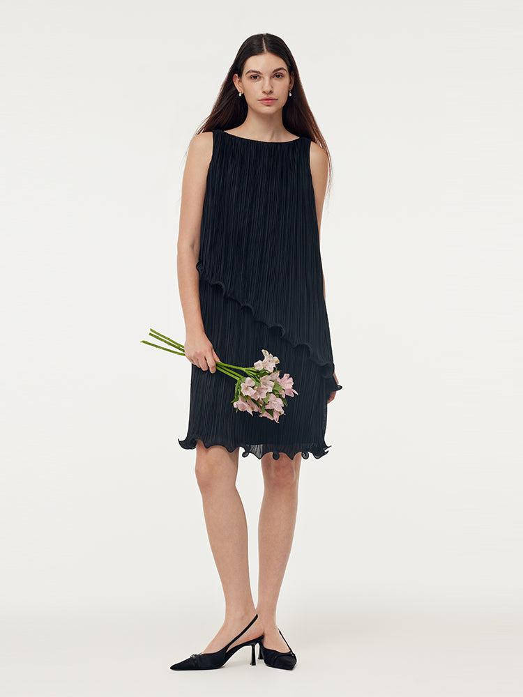 Tiered Ruffle Hem Women Pleated Mini Dress Product Image