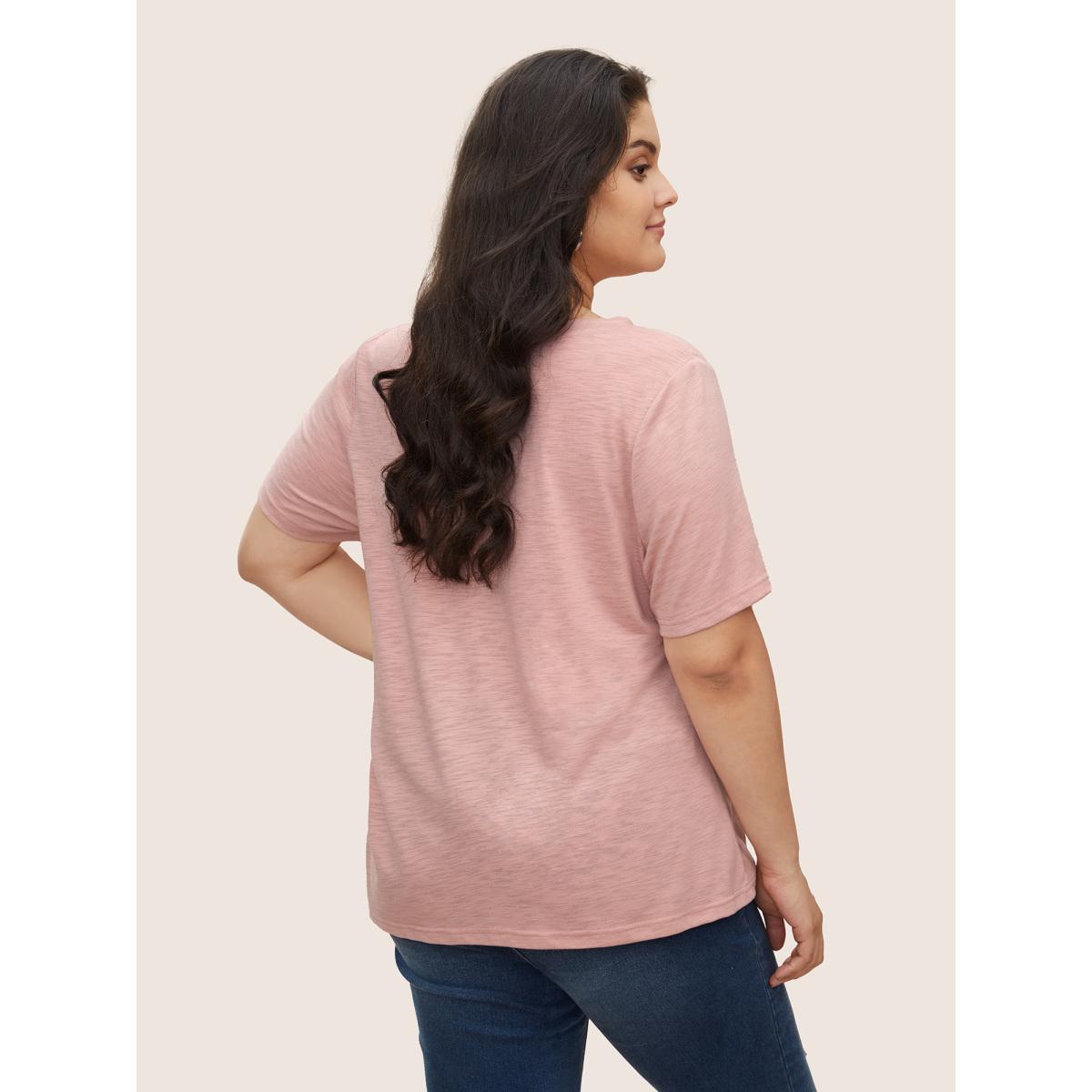 Plus Size V Neck Heather Cotton Blended T-shirt Pink Women Casual V-neck Everyday T-shirts BloomChic 18-20/2X Product Image