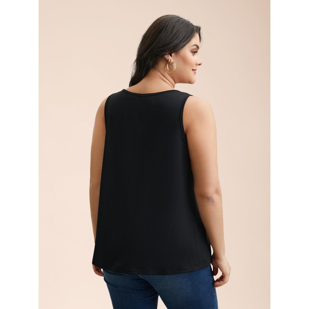 Plus Size Boho Print Stretchy Round Neck Vest Women Black Leisure Non Round Neck Casual Tank Tops Camis BloomChic 22-24/3X Product Image