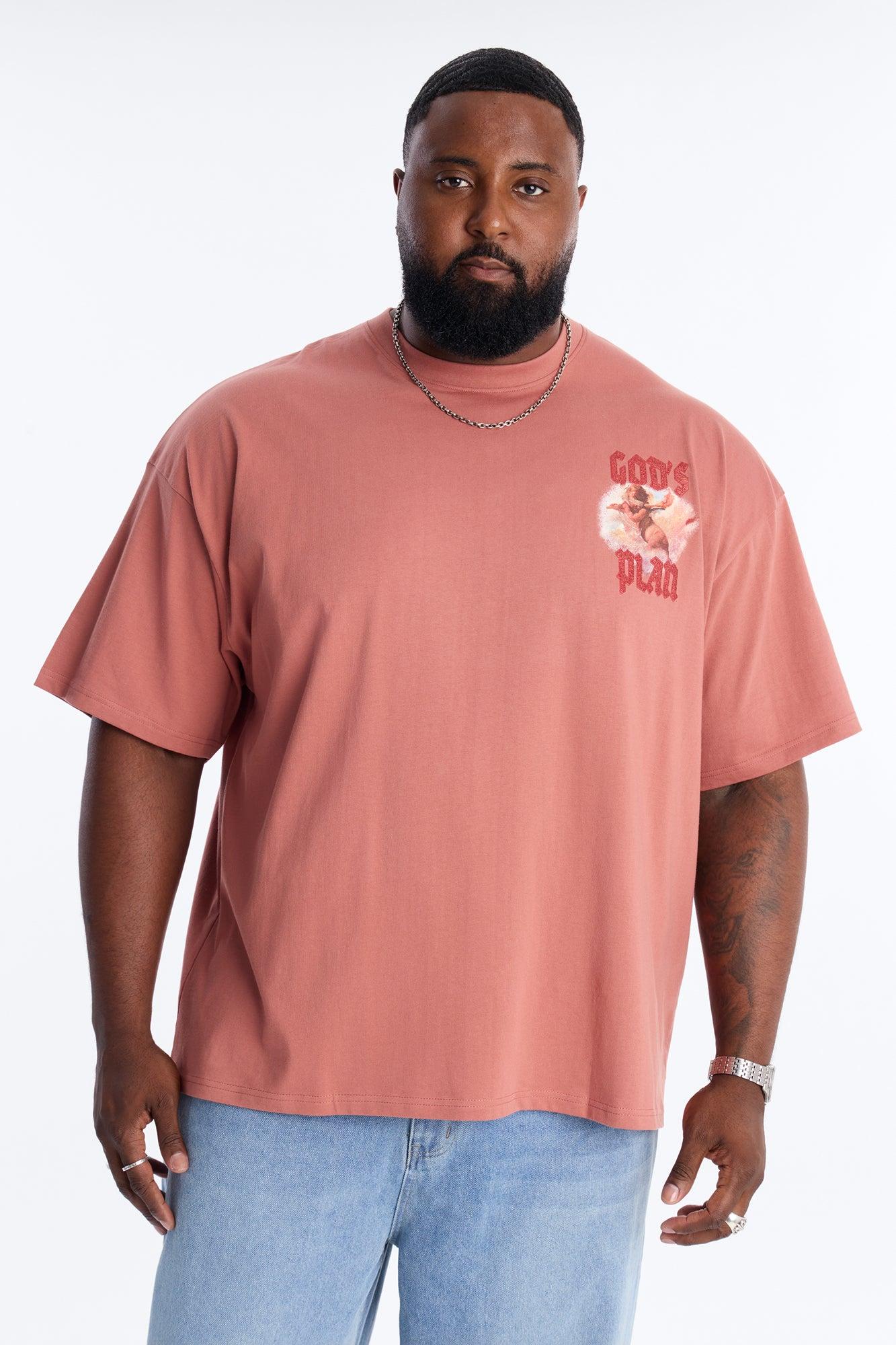 God's Plan Glitter Print Oversized Short Sleeve Tee - Mauve Male Product Image