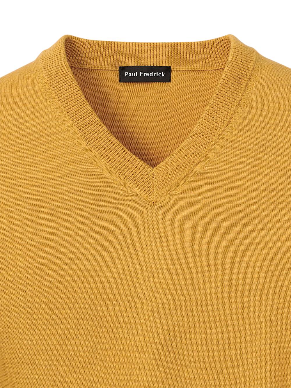 Supima Cotton V-neck Sweater - Mustard Product Image