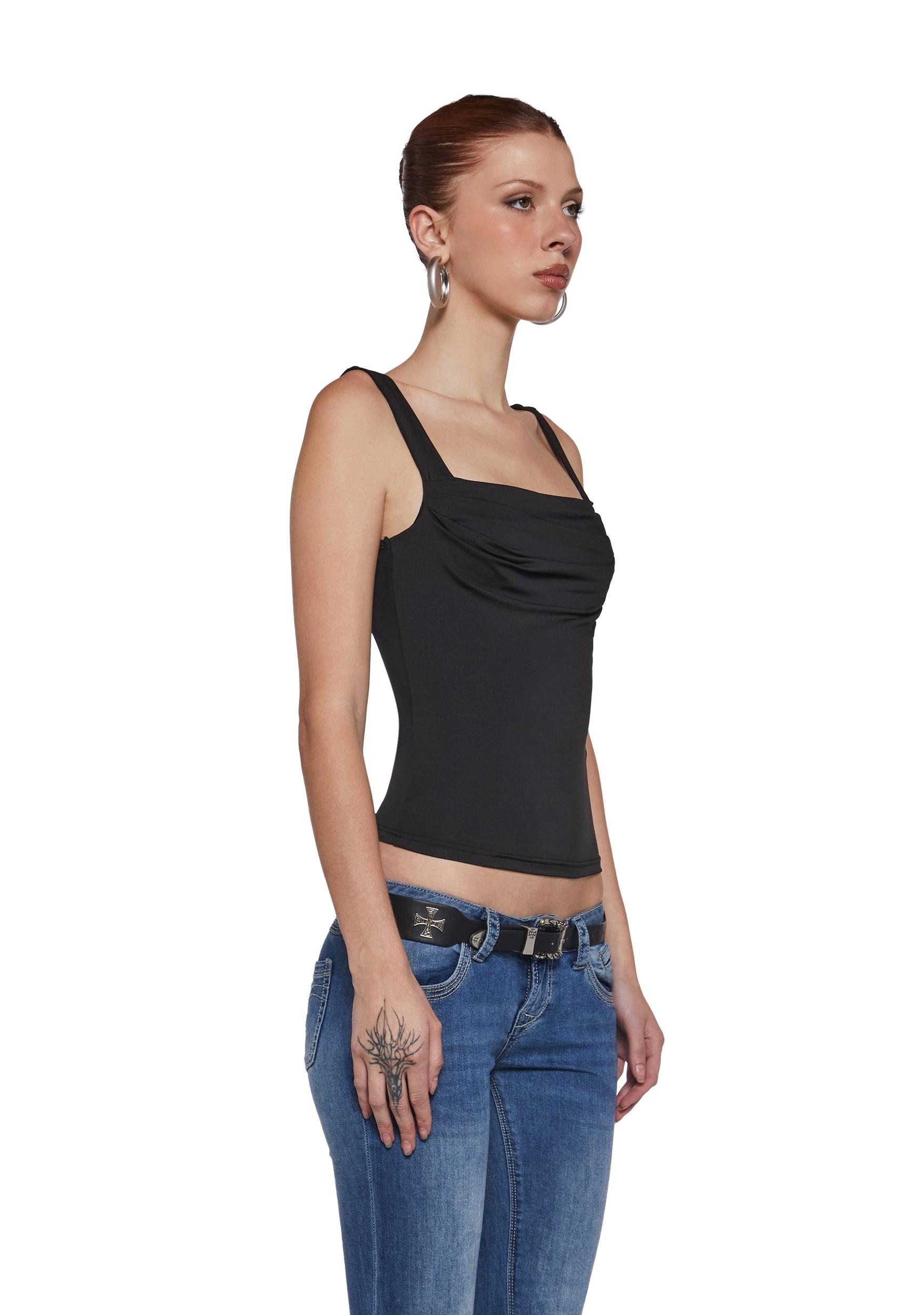Jersey Knit Ruched Tank Top - Black Product Image