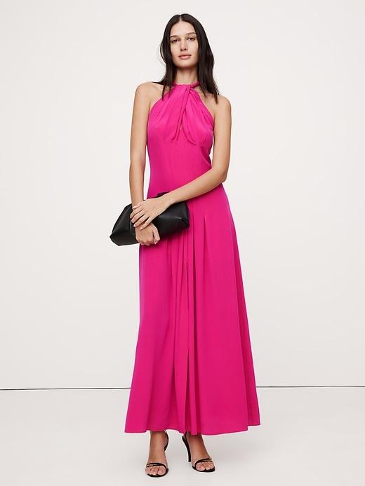 Matte Silk Halter Maxi Dress Product Image
