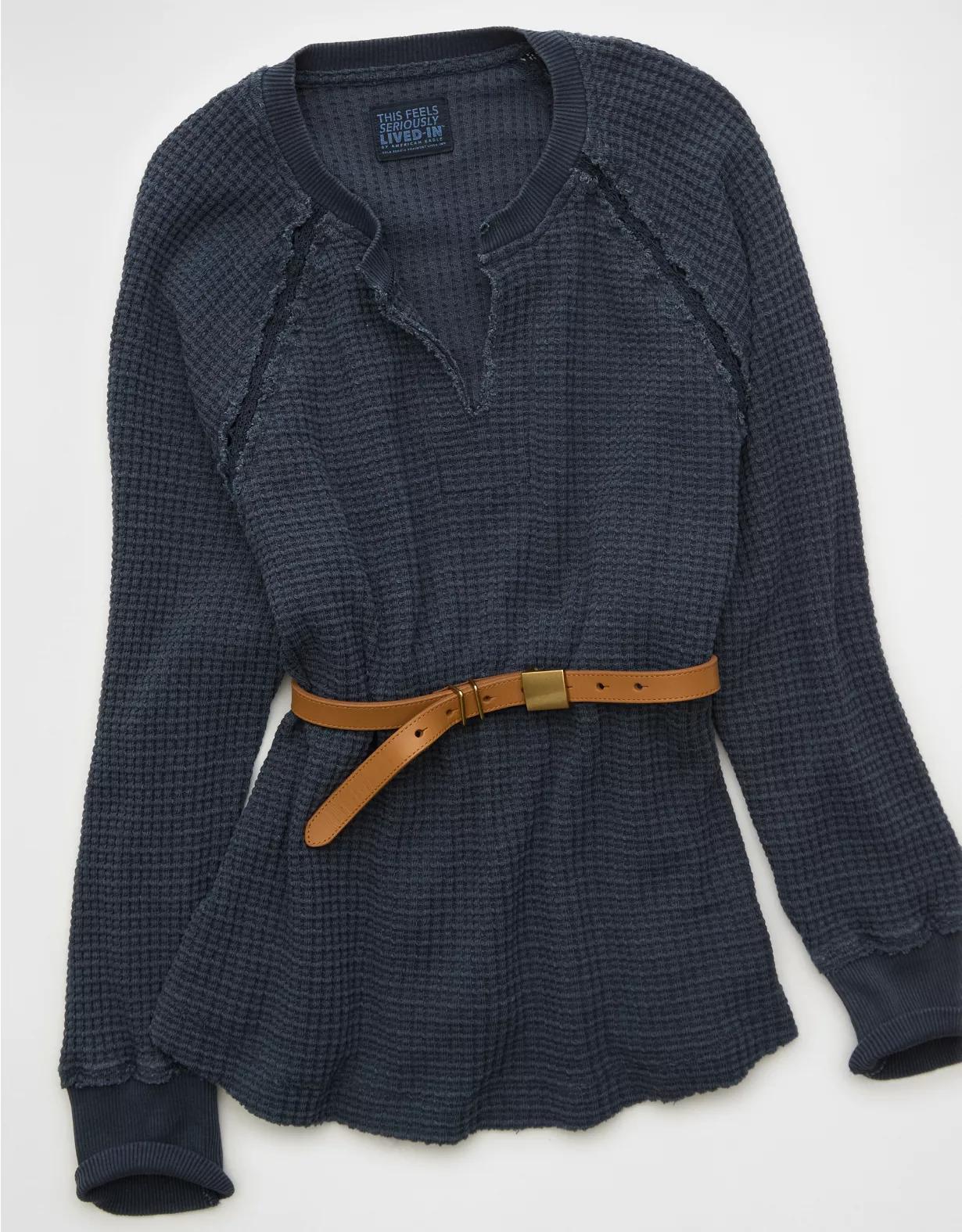 AE Big Hug Notch Neck Waffle Sweatshirt Product Image