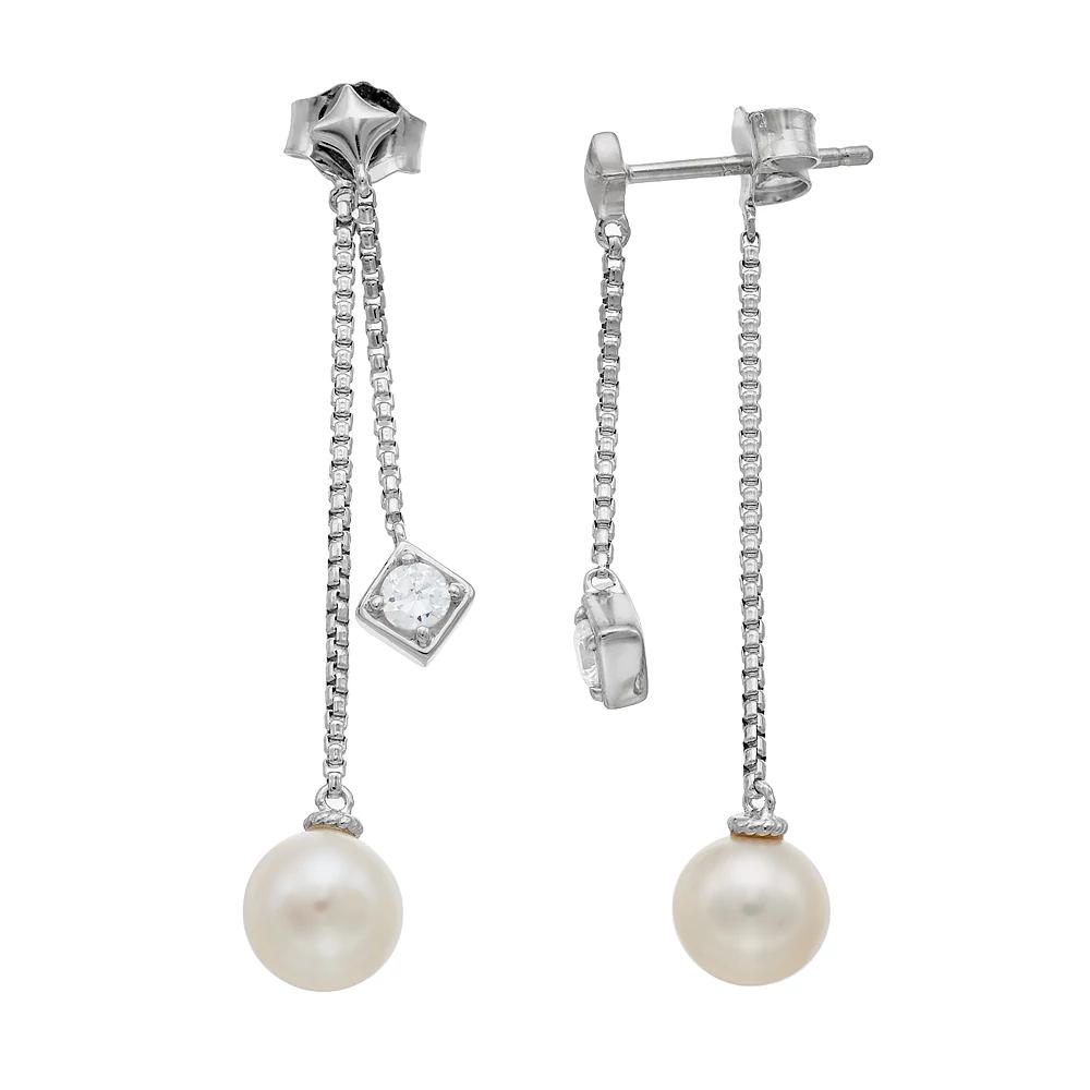 Sterling Silver Freshwater Cultured Pearl & Cubic Zirconia Linear Front Back Earrings, Women's Product Image