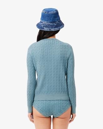 Women's Wash Effect Cable Knit Cardigan Product Image