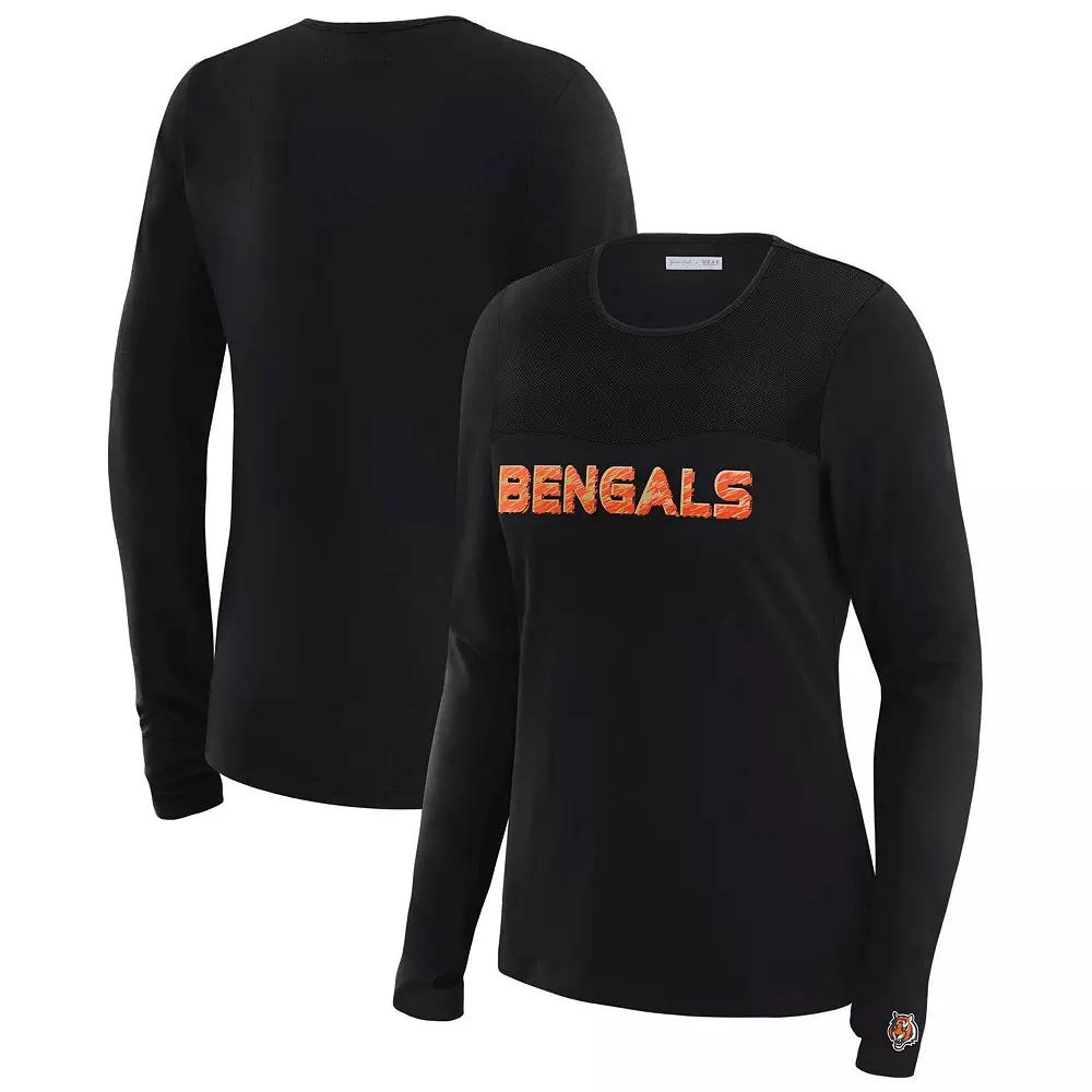 Women's WEAR by Erin Andrews x Gracie Hunt Black Cincinnati Bengals Mesh Panel Long Sleeve T-Shirt,  Product Image