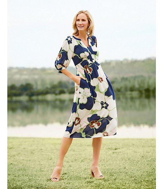 Nurture by Westbound Floral V-Neck 3/4 Sleeve Midi Dress Product Image