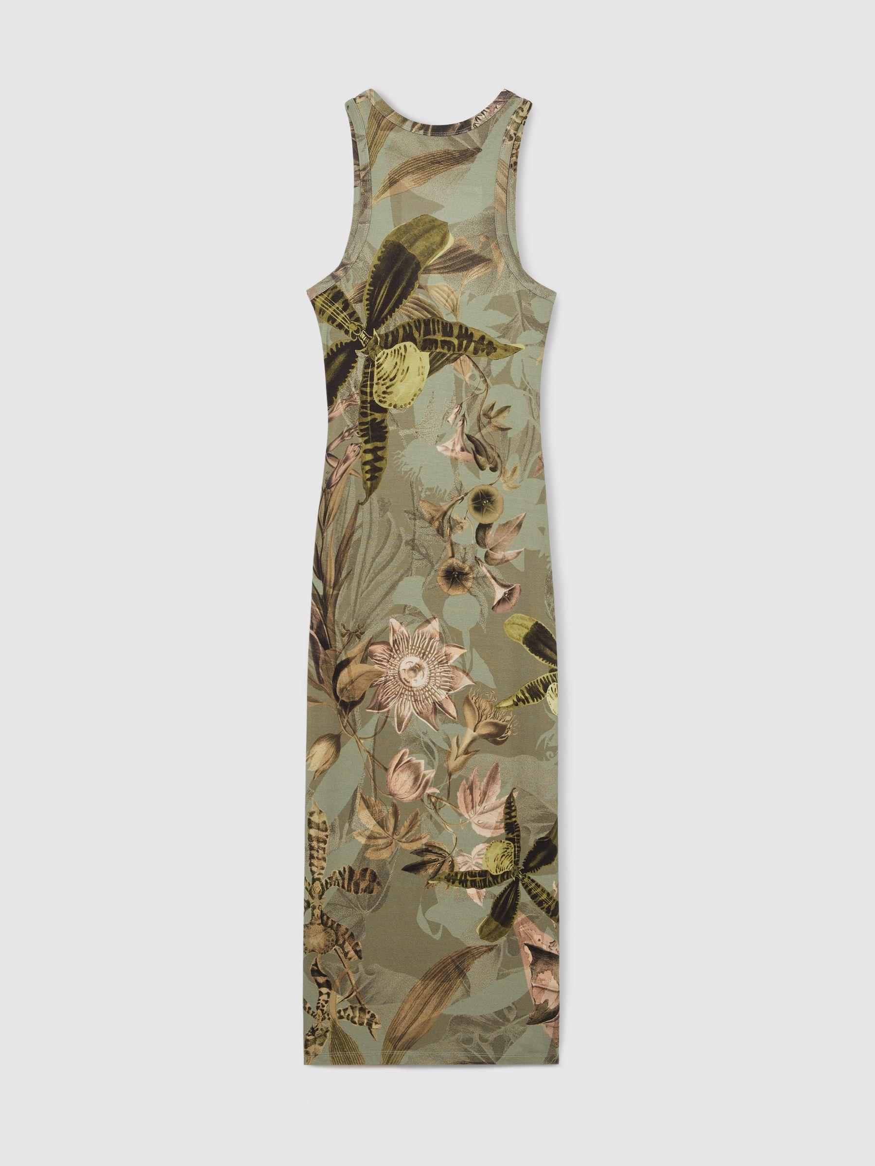 Reiss | NYBG Floral Ruched Jersey Dress in Khaki Product Image