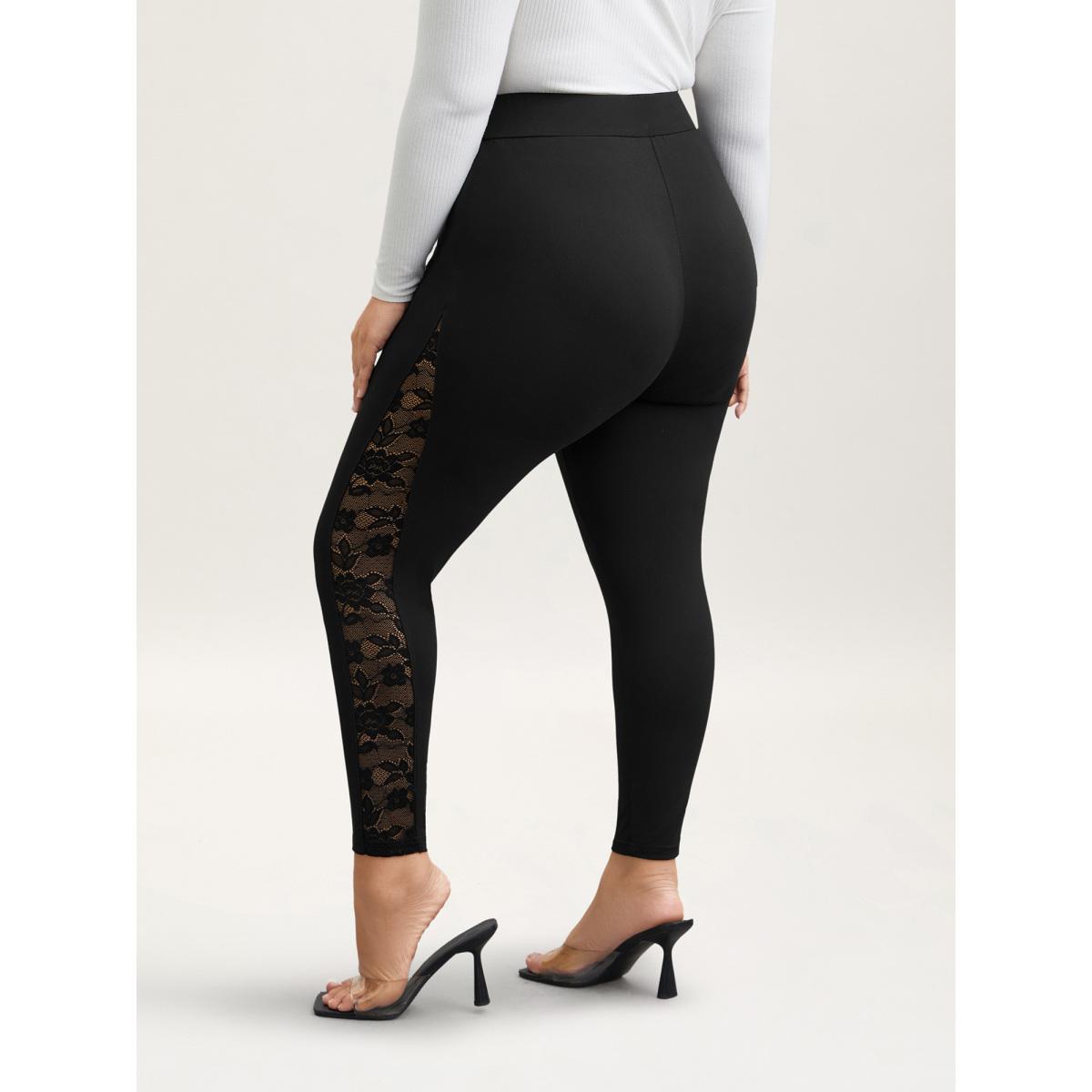 Plus Size Lace Mid-Rise Tight Pants Women Black Elegant High stretch Skinny Mid Rise Everyday Leggings BloomChic 26/4X Product Image