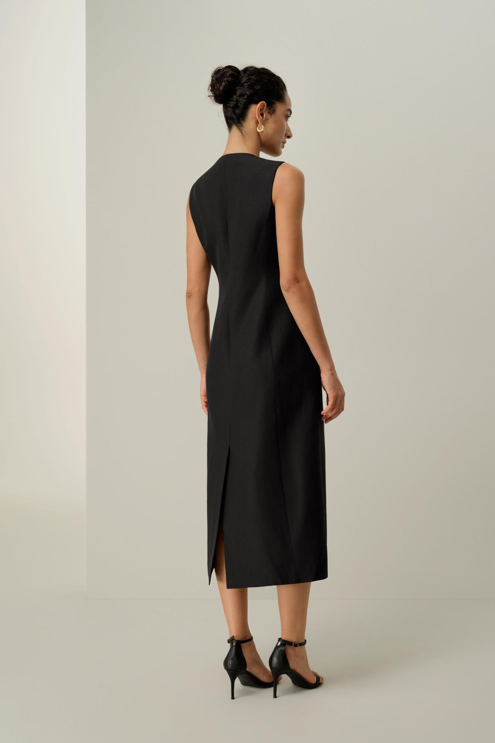 Silk-Linen Metal Button Dress Product Image