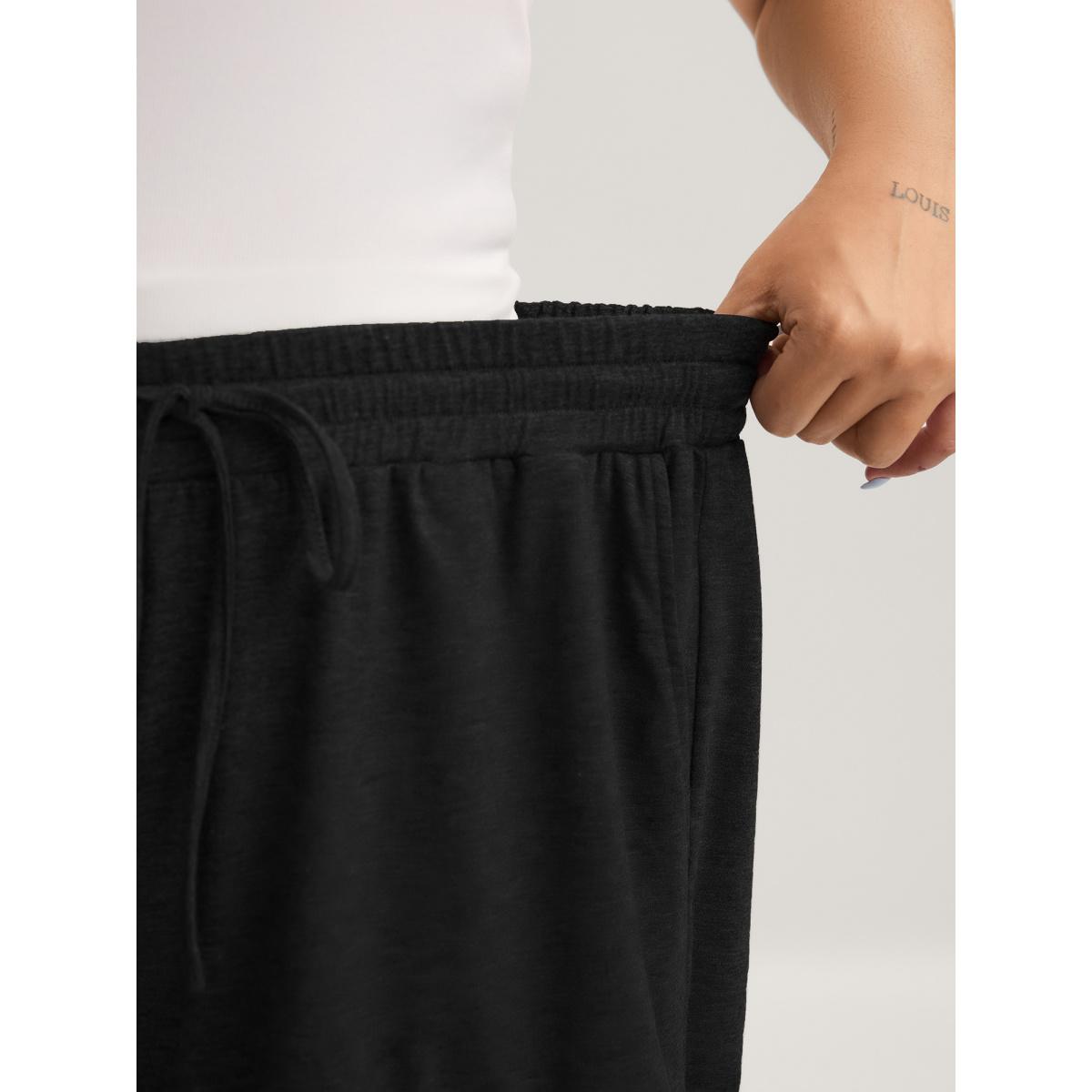 Plus Size Supersoft Mixed Color Knit Drawstring Ruffled Shorts Women Black Leisure Drawstring Wide Leg Casual Shorts BloomChic 10/M Product Image