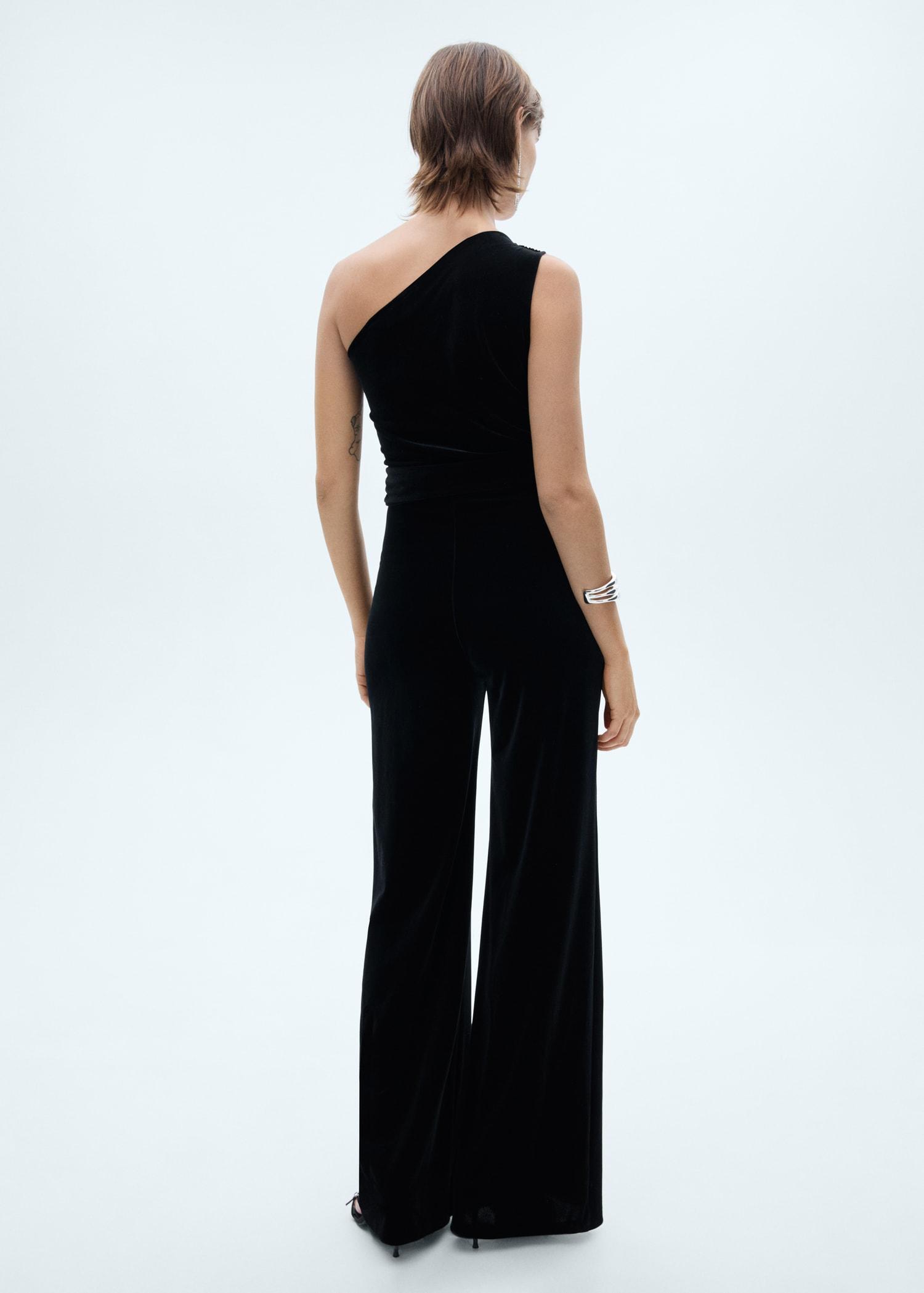 Asymmetric velvet jumpsuit - Women | MANGO USA Product Image