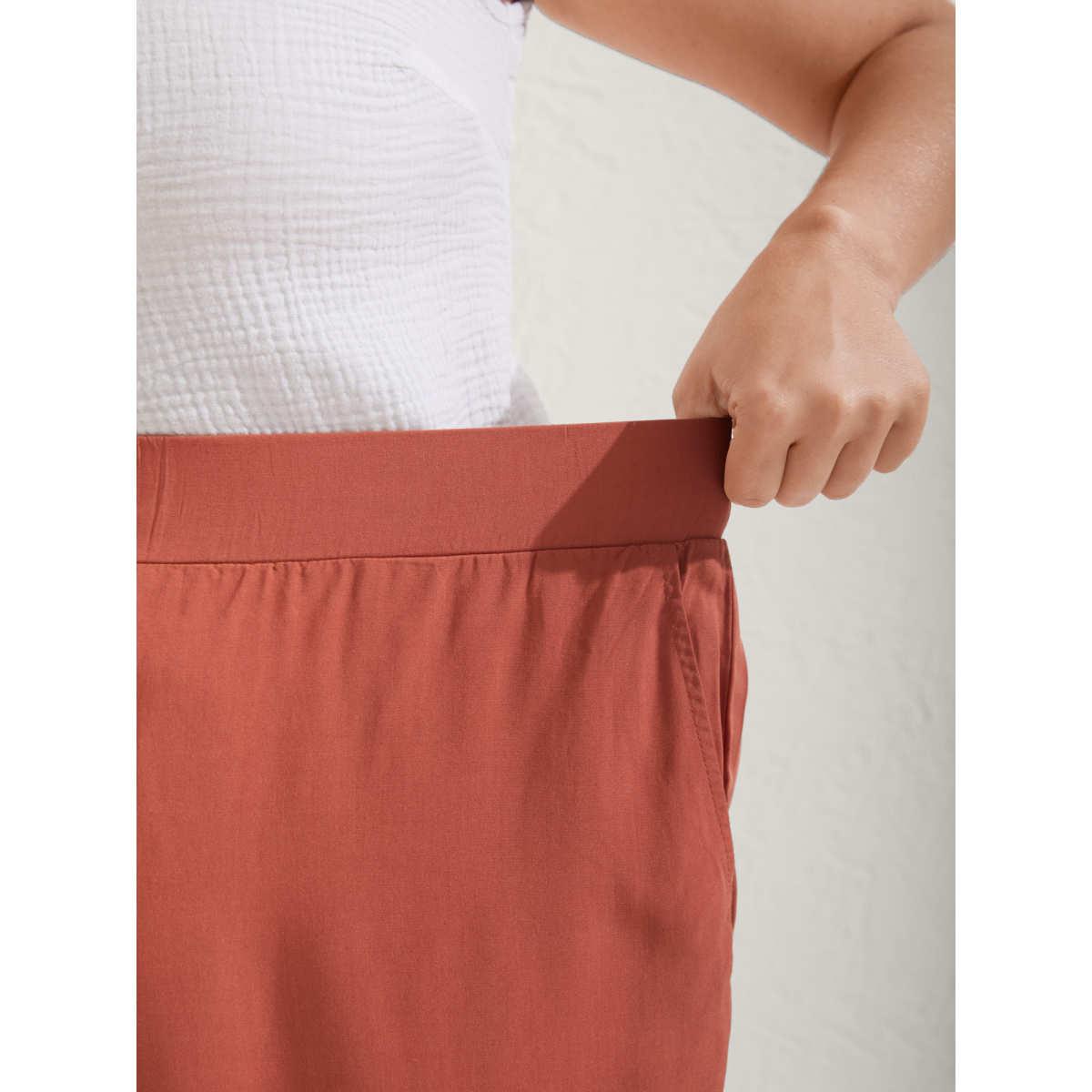 Plus Size Lace Trim Plain Straight-Leg Pants Women Rust Resort Straight Leg Mid Rise Vacation Pants BloomChic 14-16/1X Product Image