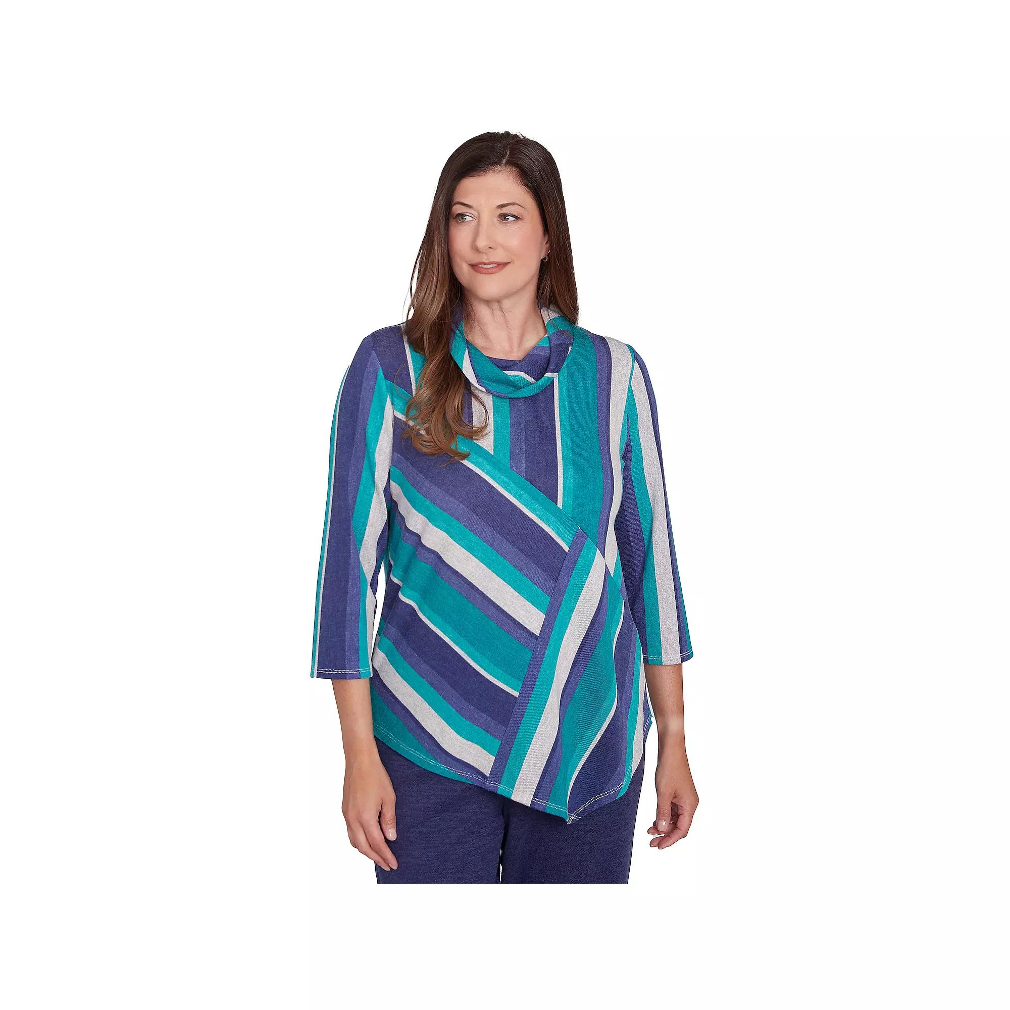Women's Alfred Dunner Cowl Neck Striped Top, Size: XL, Multi Green Product Image