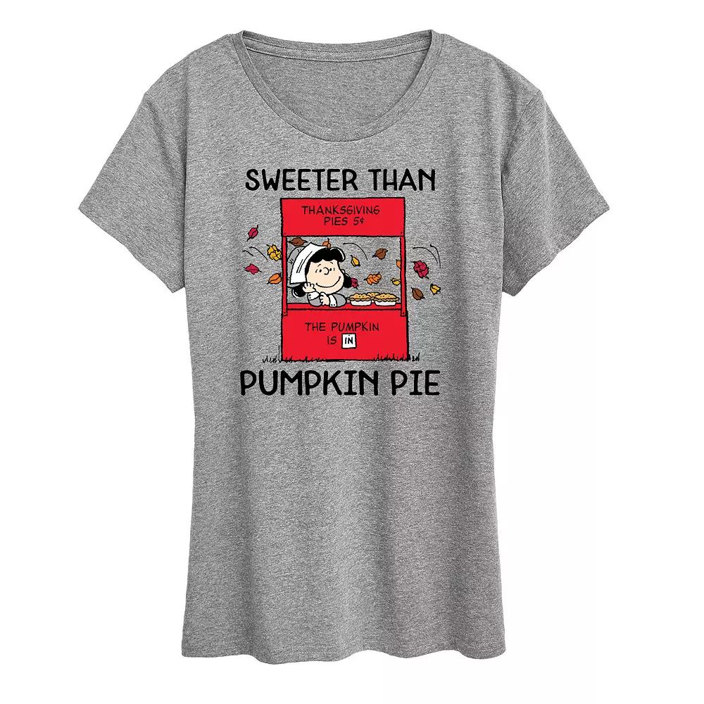 Women's Peanuts Lucy Pumpkin Pie Graphic Tee, Girl's, Size: Large, Grey Gray Product Image