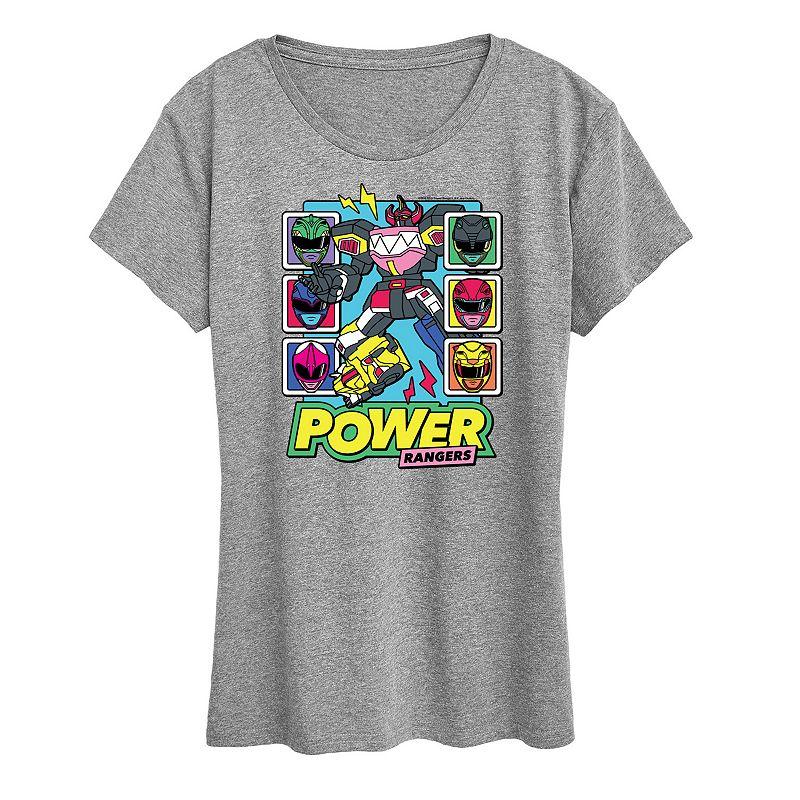 Womens Power Rangers Zord Heads Graphic Tee Grey Gray Product Image