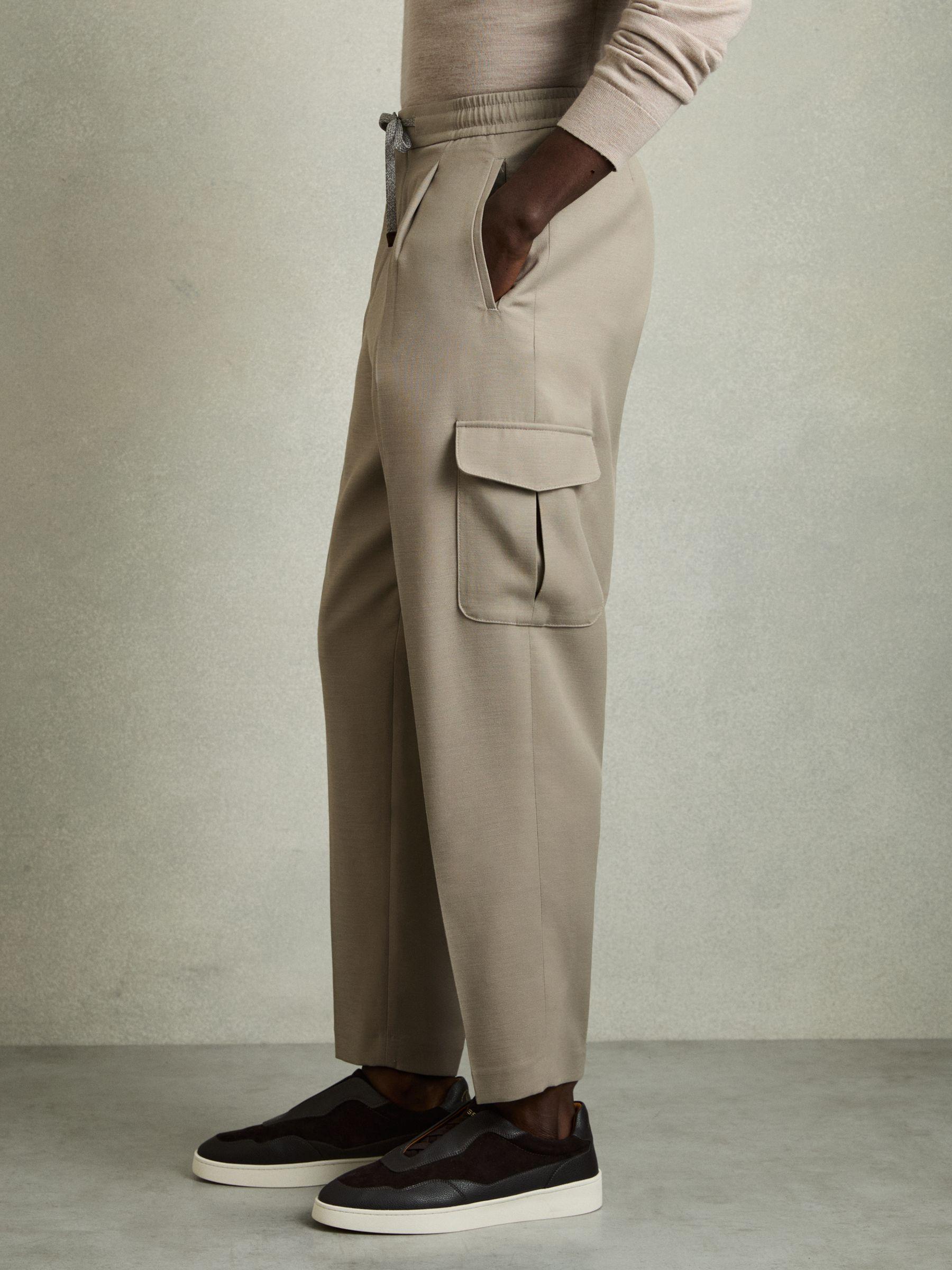 Relaxed Drawstring Cargo Trousers in Sage Green Product Image