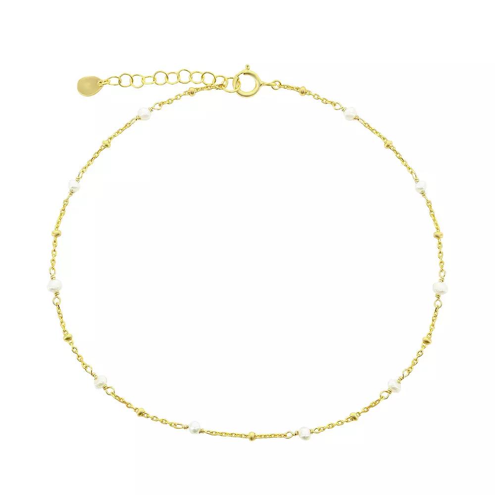 Argento Bella Freshwater Cultured Pearl Beaded Anklet, Women's, Size: 9-10" ADJ, Gold Tone Product Image