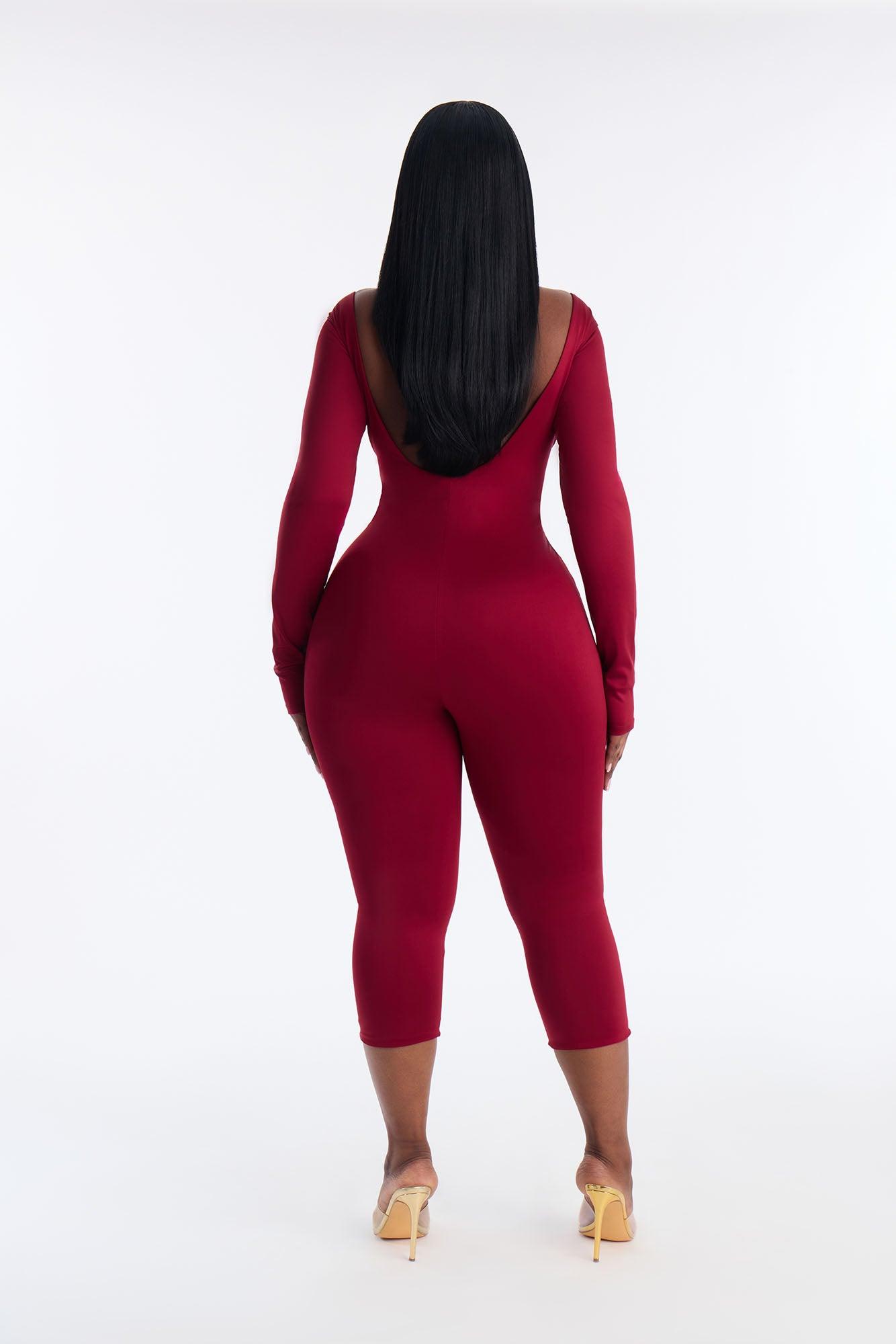 Contour Double Lined Low Back Skinny Leg Jumpsuit - DarkRed Female Product Image