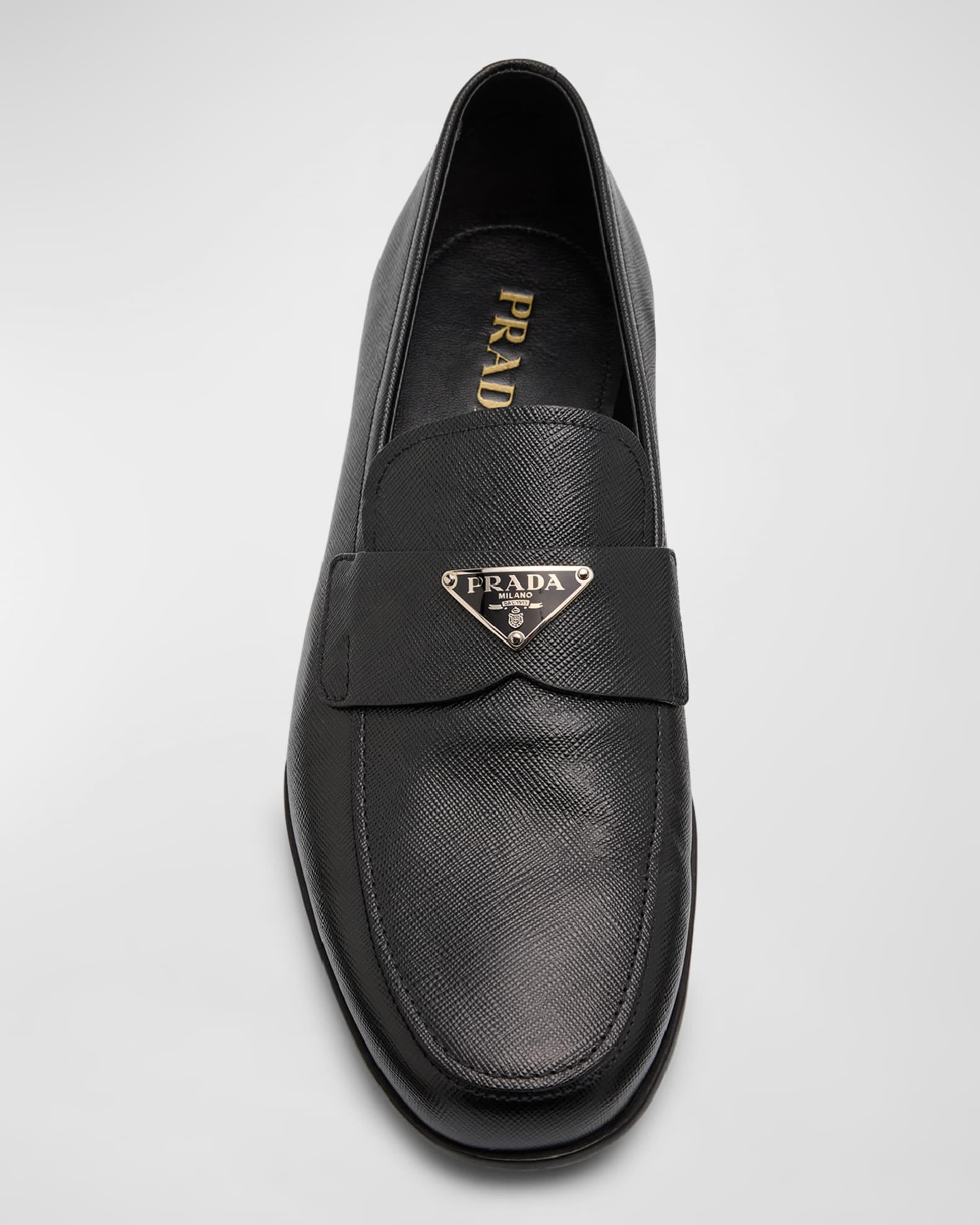 Men's Triangle Logo Saffiano Leather Loafers Product Image