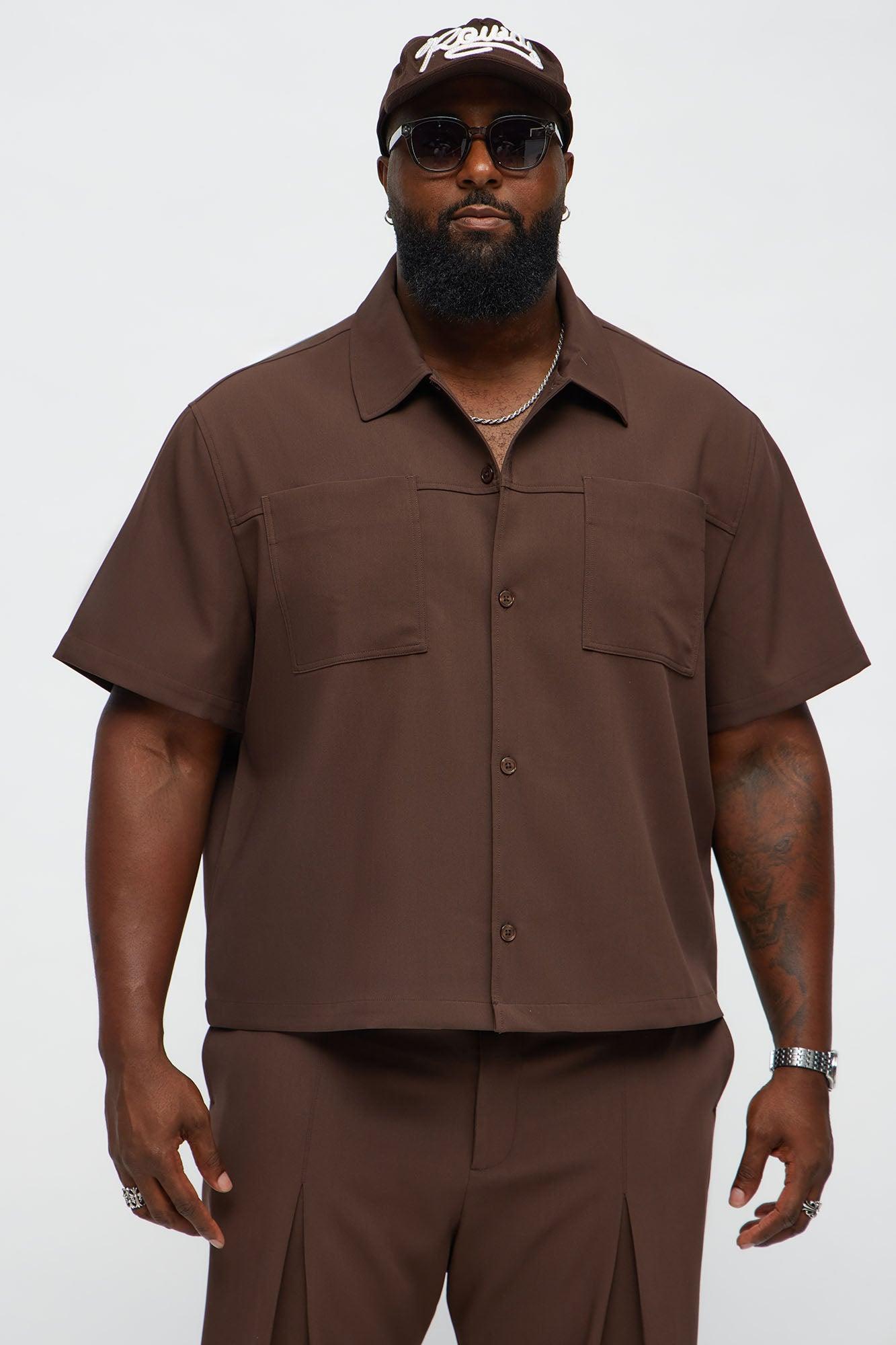 Cropped Ronan Weekender Button Up Shirt - Brown Male Product Image