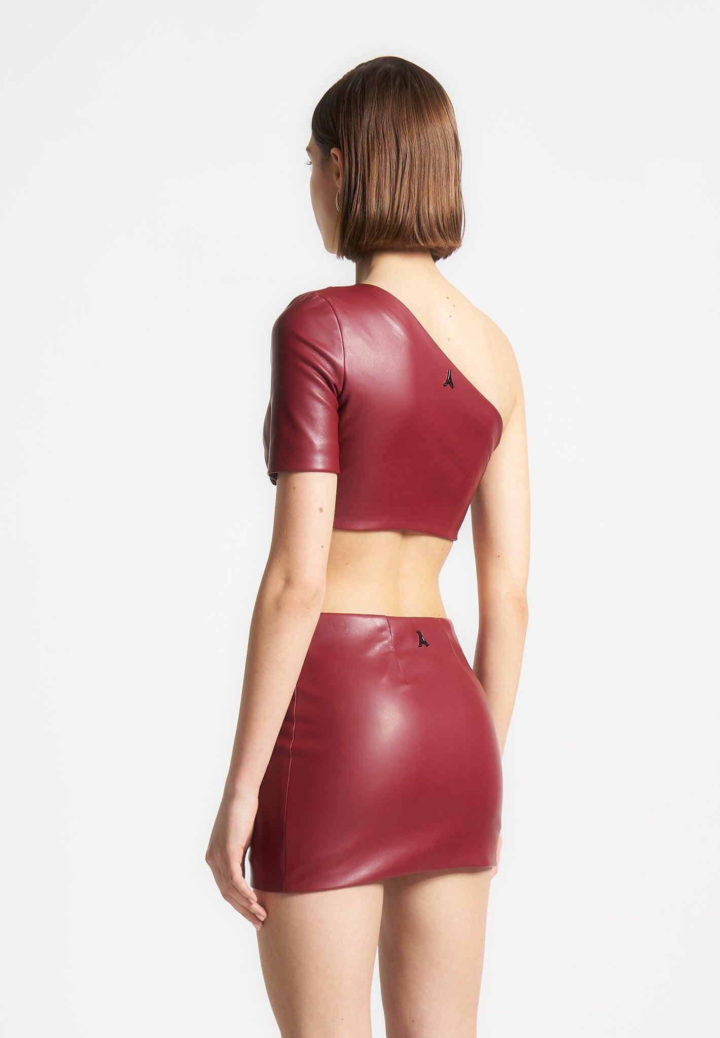Curved Hem Leather Crop Top - Wine Red Female Product Image