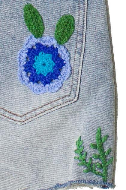 Crochet Flowers Cut Off Shorts Product Image