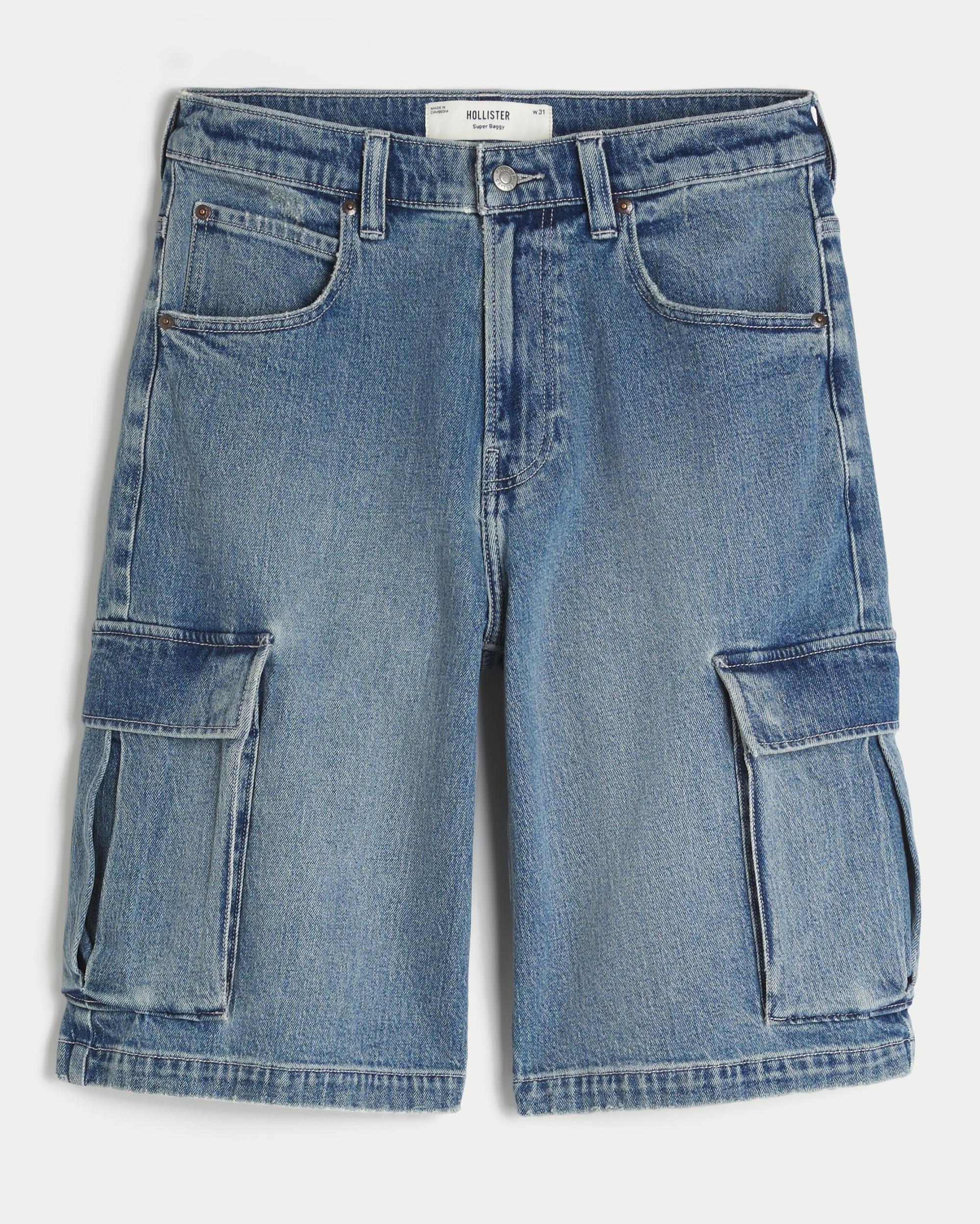 Below-the-Knee Washed Black Super Baggy Denim Shorts Product Image