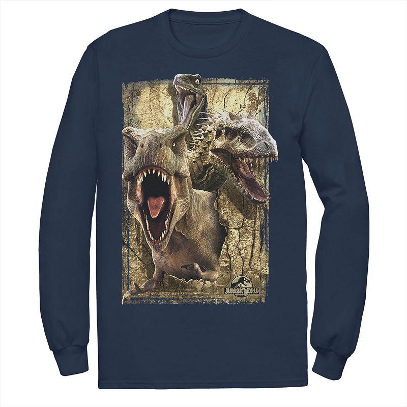 Men's Jurassic World T-Rex Indominus Rex & Raptor Long Sleeve Graphic Tee,  Product Image