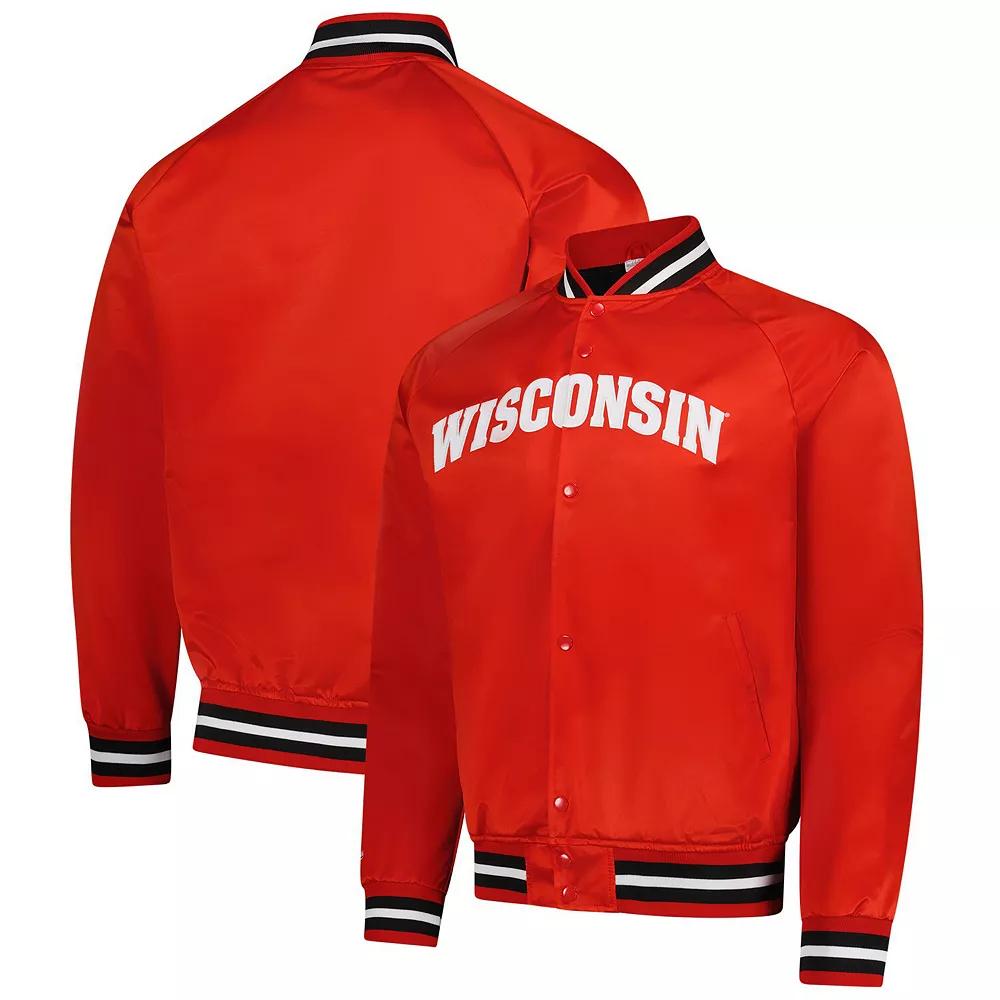 Men's Mitchell & Ness Red Wisconsin Badgers Lightweight Satin Raglan Full-Snap Jacket, Size: Small Product Image