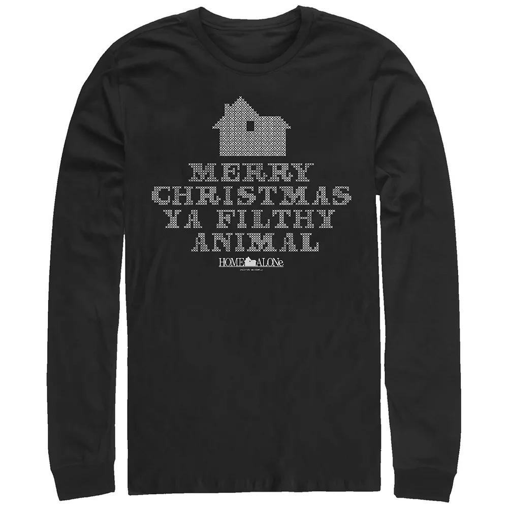 Big & Tall Home Alone Merry Christmas Ya Filthy Animal Cross Stitch Long Sleeve Graphic Tee, Men's,  Product Image