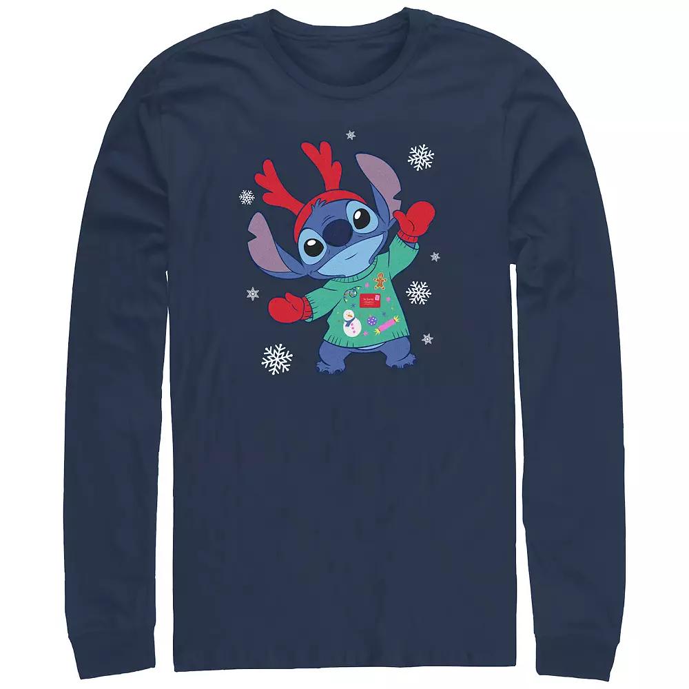 Disney's Lilo & Stitch Christmas Sweater Stitch Big & Tall Long Sleeve Graphic Tee, Men's, Size: 3XL Tall, Blue Product Image