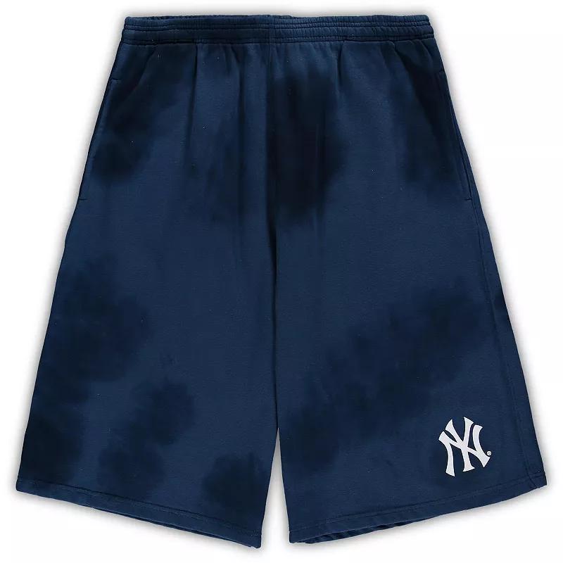 Men's Navy New York Yankees Big & Tall Tye Dye Fleece Shorts,  Product Image