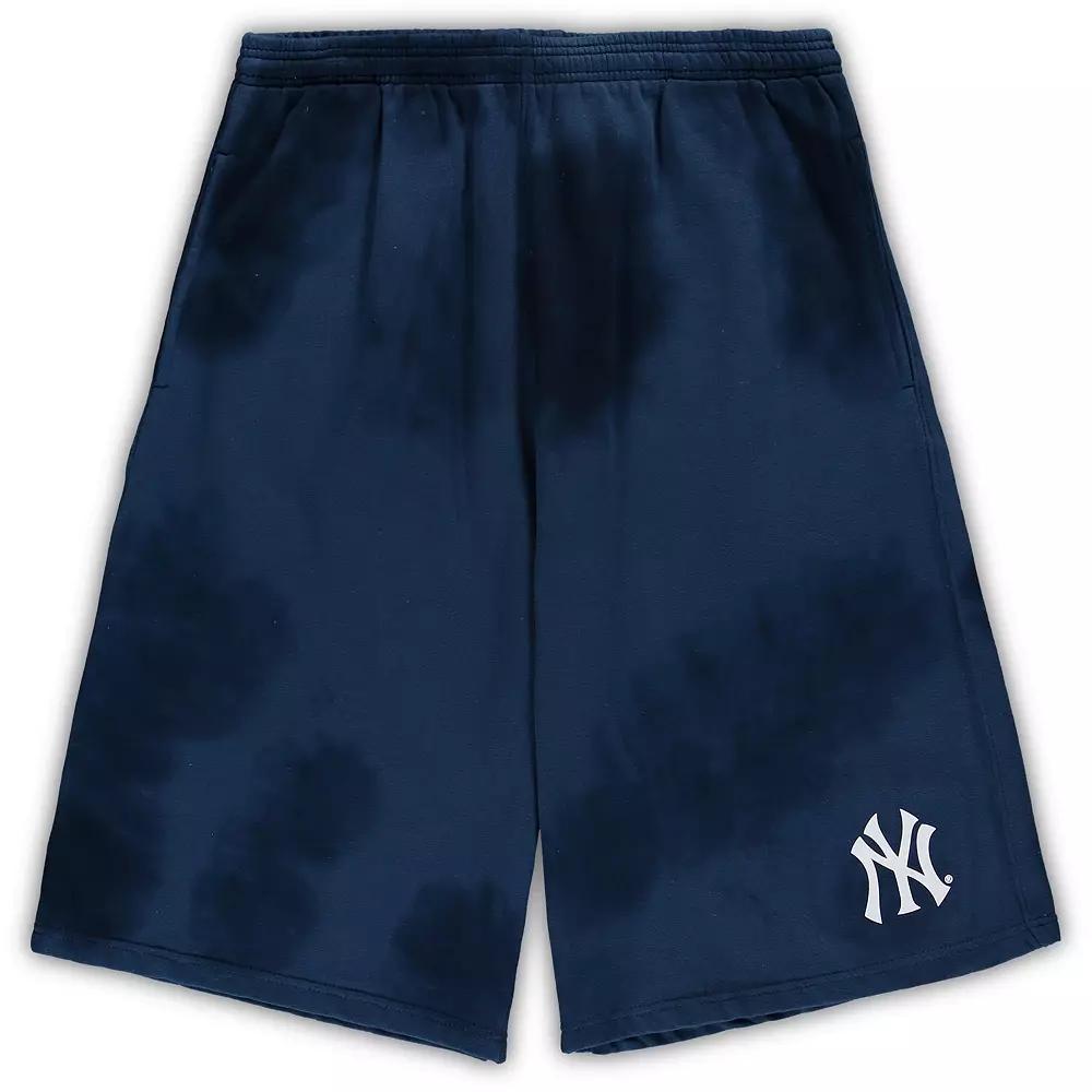 Men's Navy New York Yankees Big & Tall Tye Dye Fleece Shorts,  Product Image