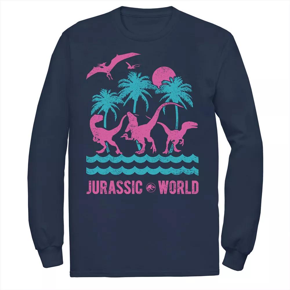 Men's Jurassic World Two Dinosaur Beach Retro Long Sleeve Tee,  Product Image