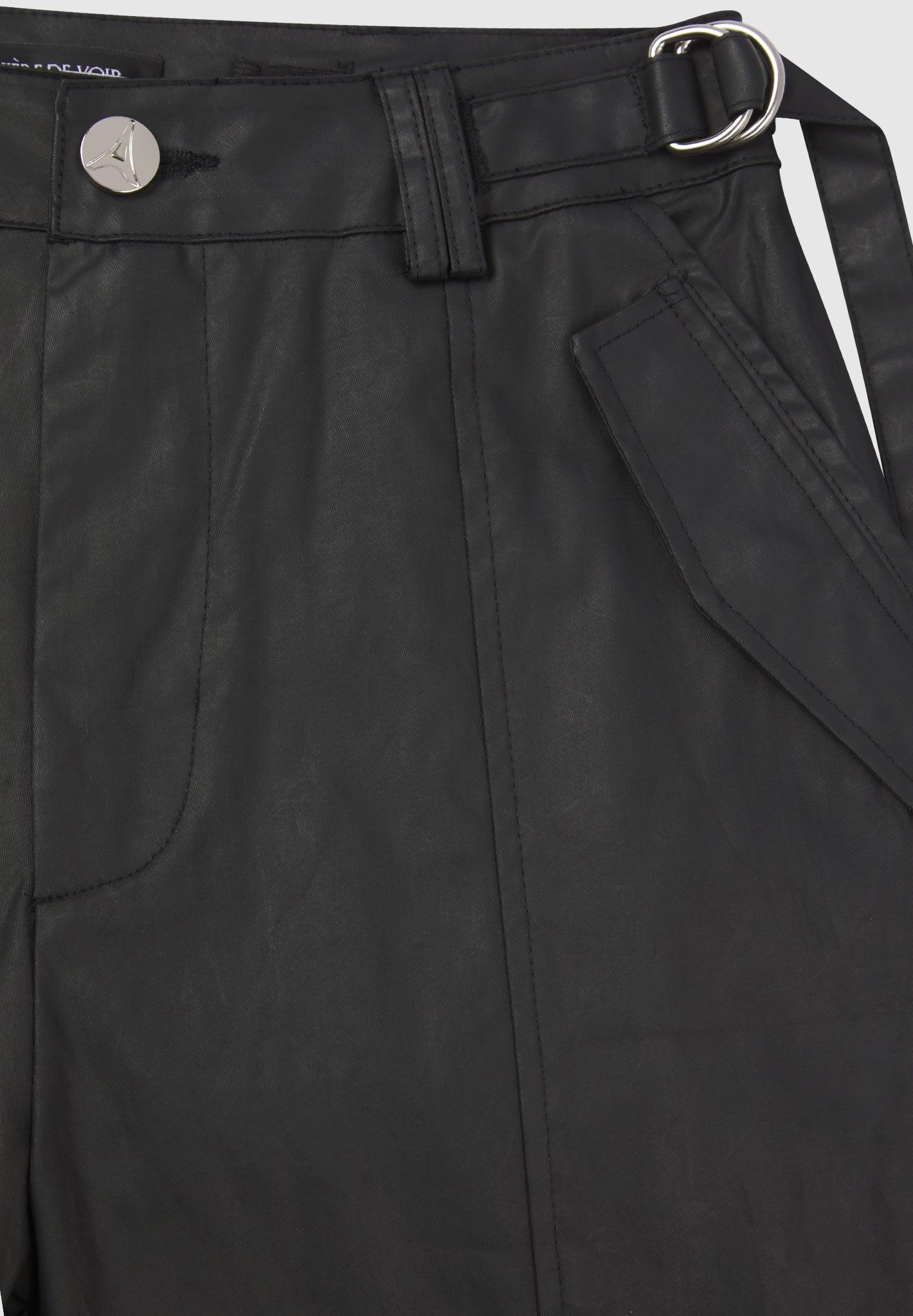 Mid Rise Waxed Cargo Pants - Black Female Product Image