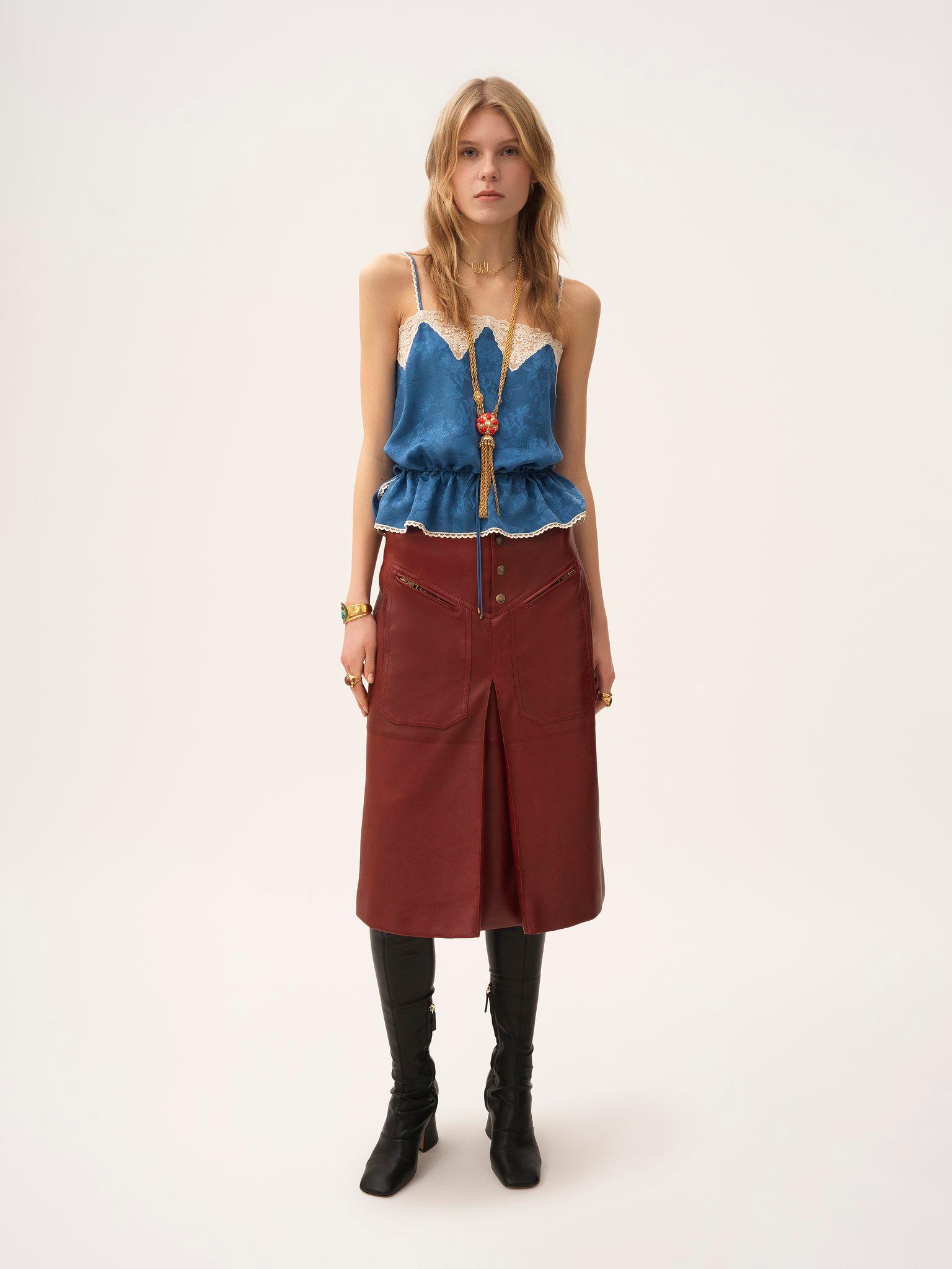 Knee-length skirt in leather Product Image