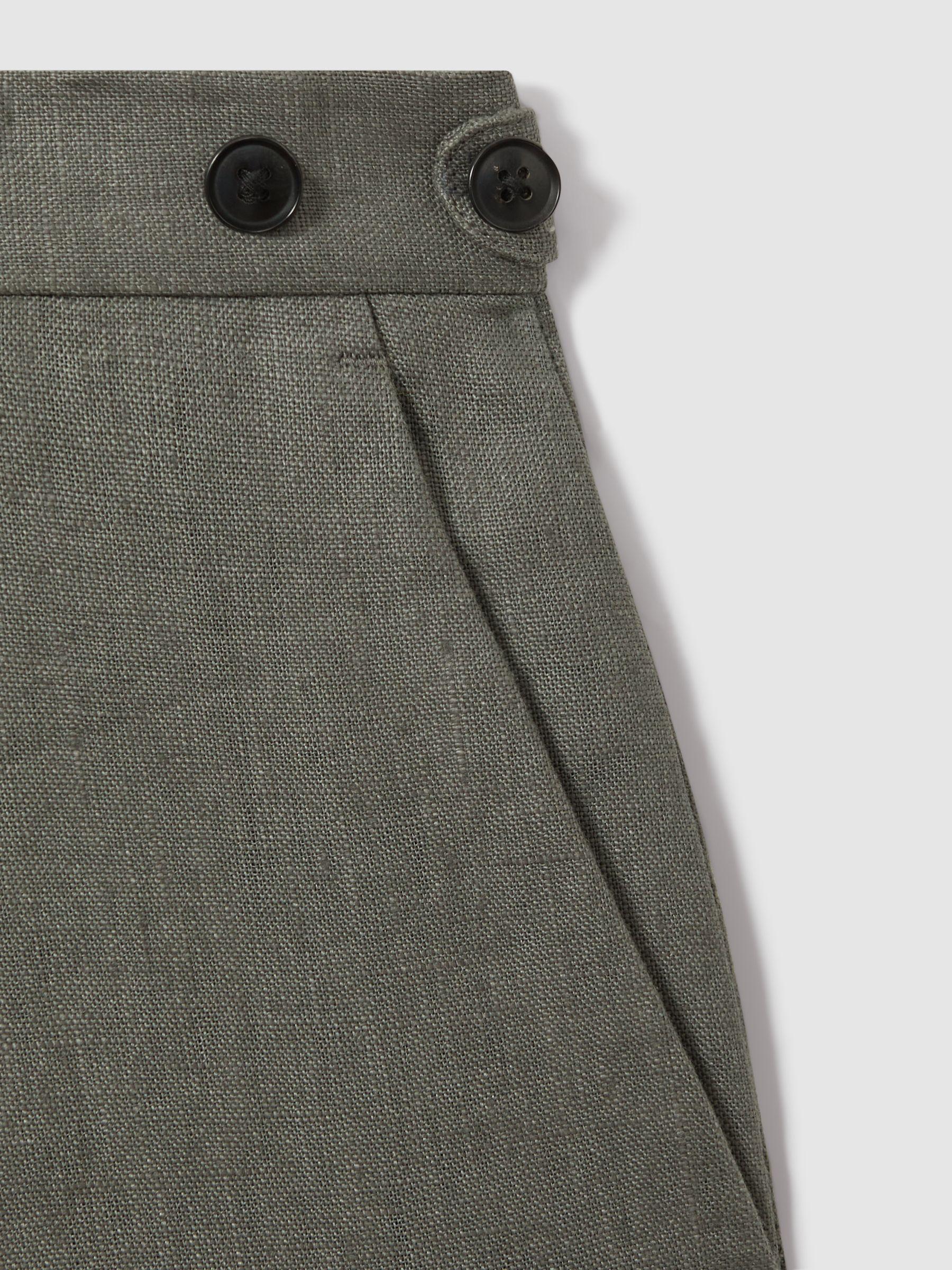 Halgas Dark Sage 100% Linen Side Adjuster Slim Fit Trousers Product Image