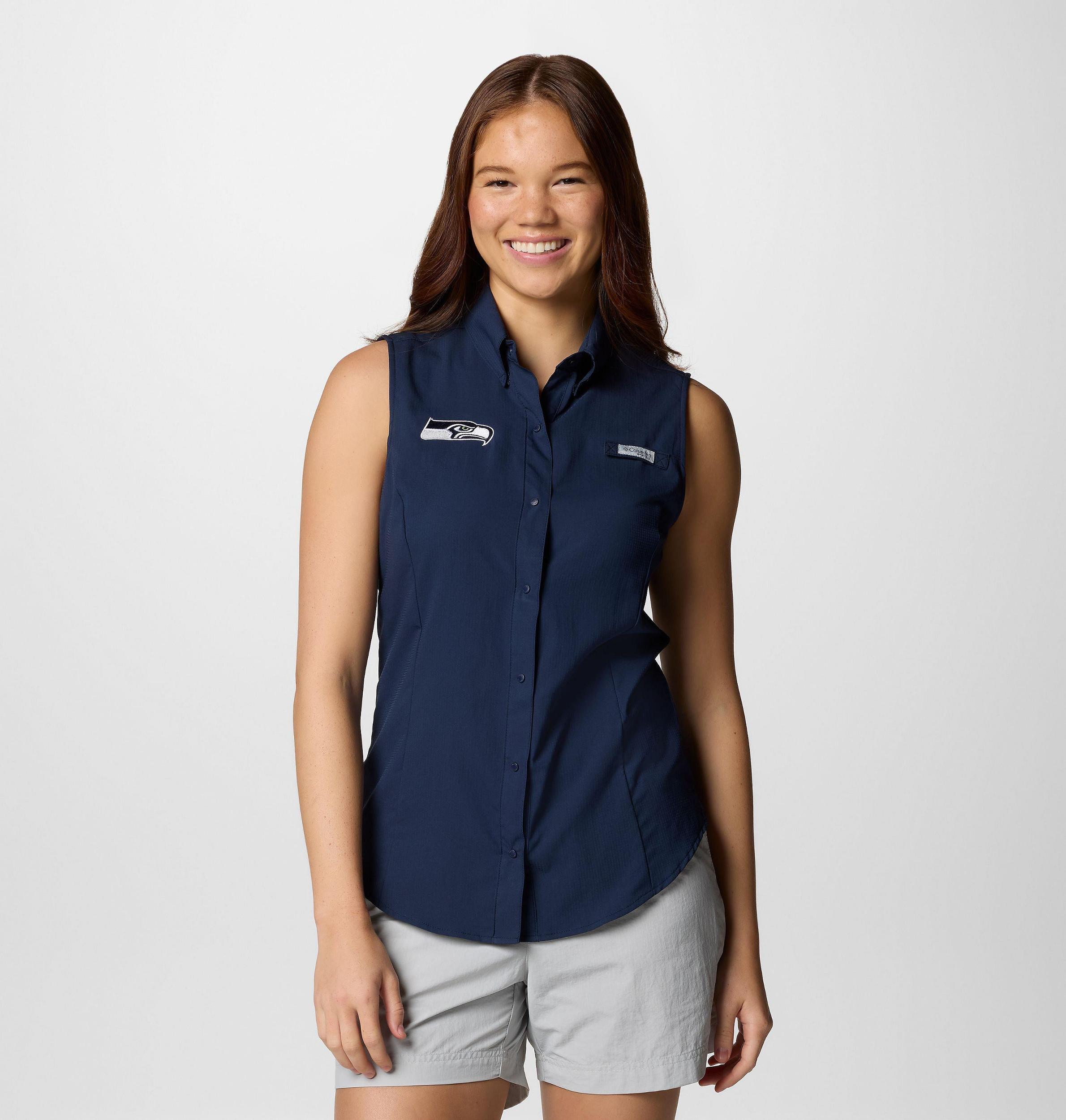Columbia Womens PFG Tamiami Sleeveless Shirt - Seattle Seahawks- Product Image