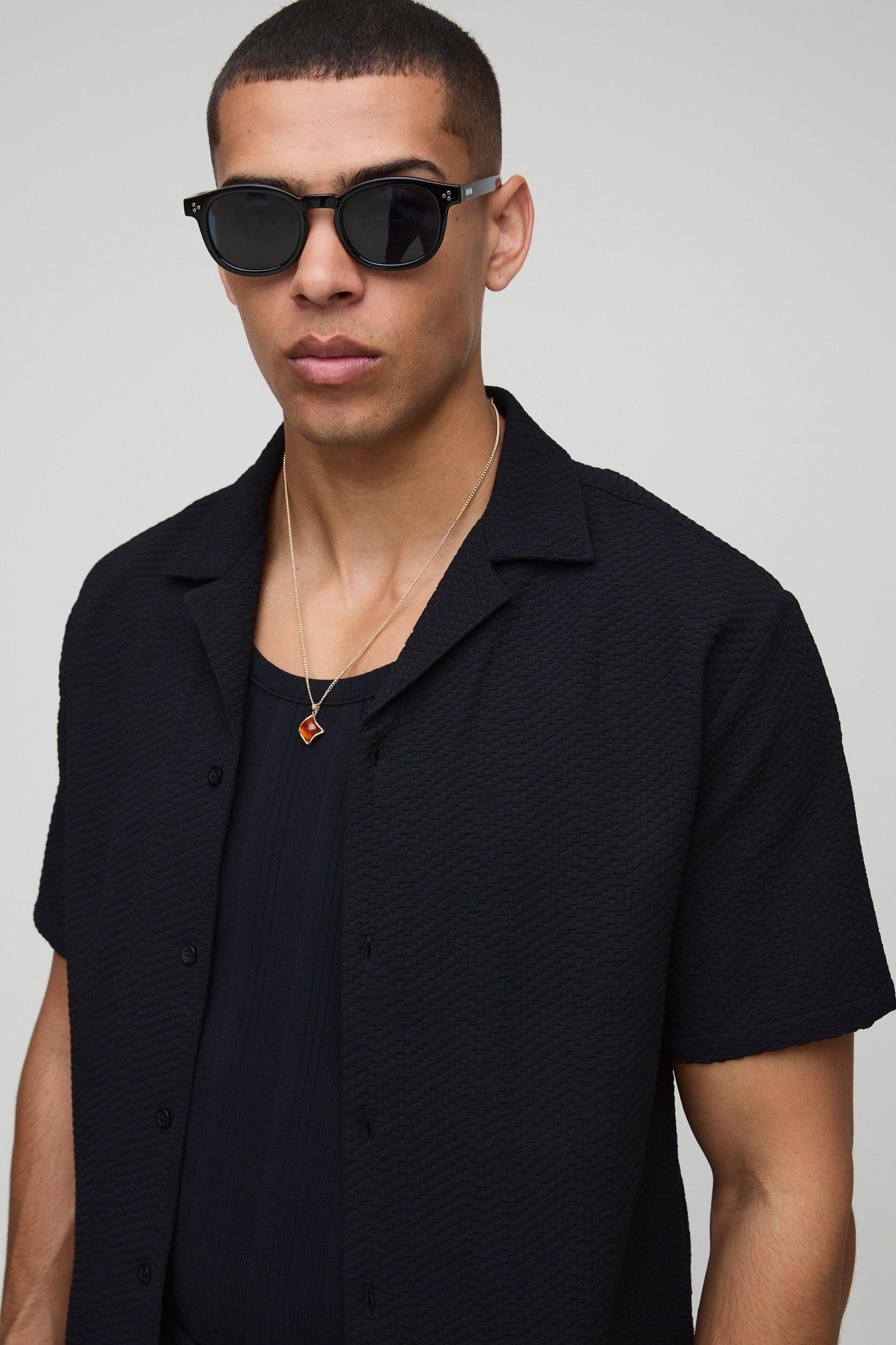 Regular Fit Textured Revere Shirt & Short Set | boohooMAN USA Product Image