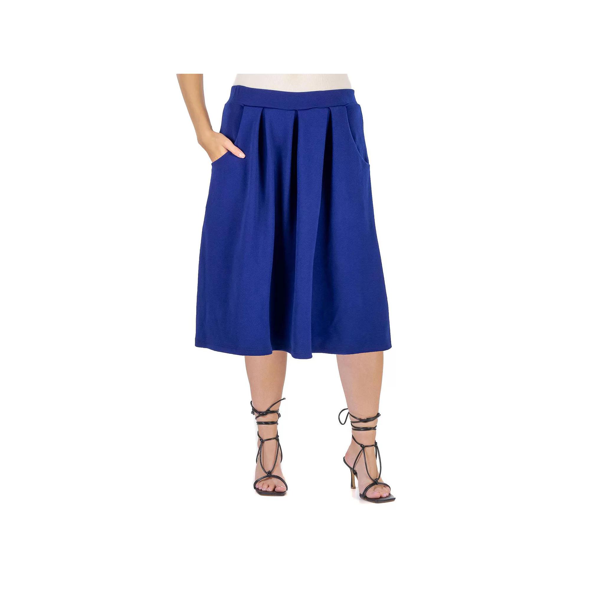 Plus Size 24Seven Comfort Apparel Long Pleated A-Line Skirt, Women's, Size: 1XL, Blue Product Image