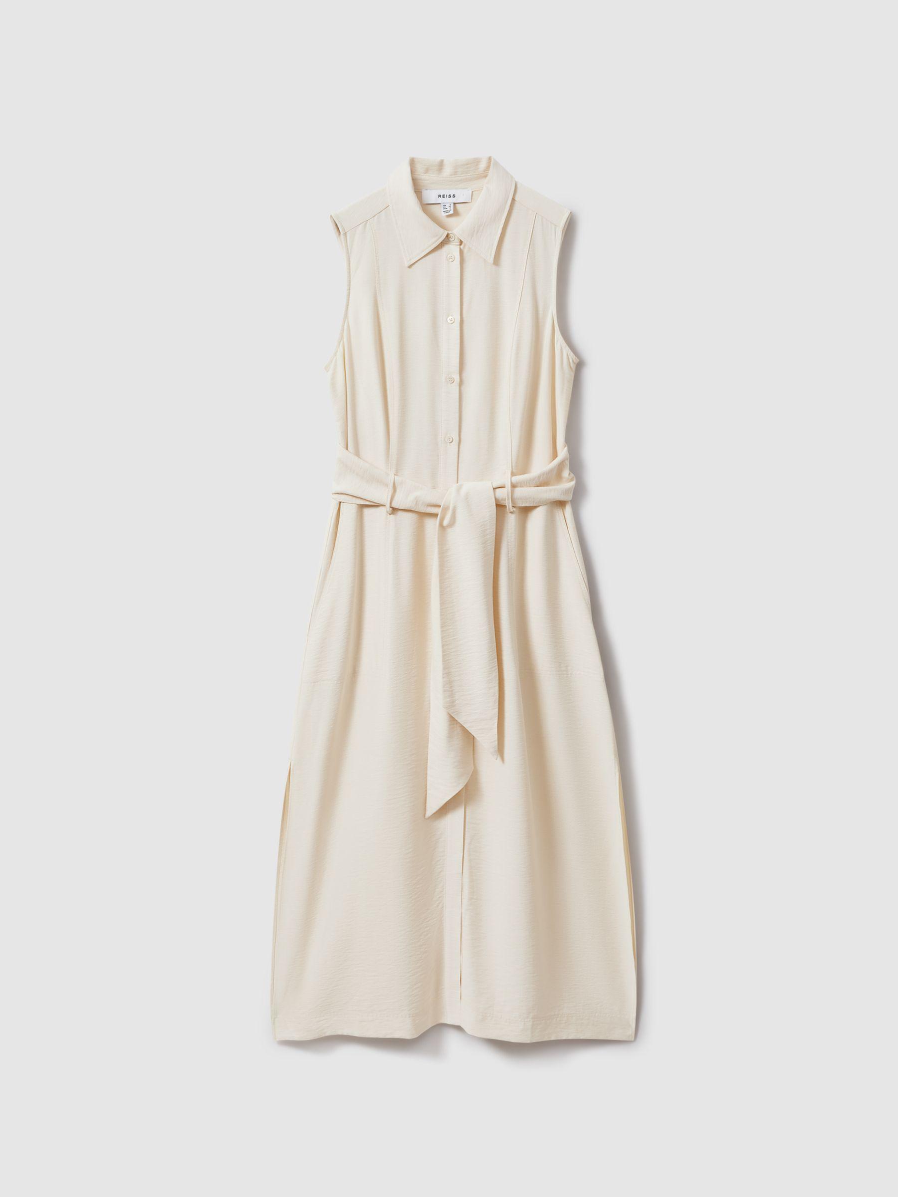 Viscose Blend Belted Shirt Dress in Cream Product Image