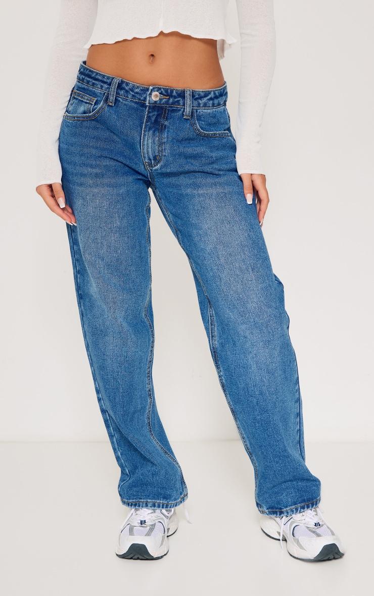 Petite Indigo Blue Wash Rigid Low Rise Straight Leg Jeans Product Image