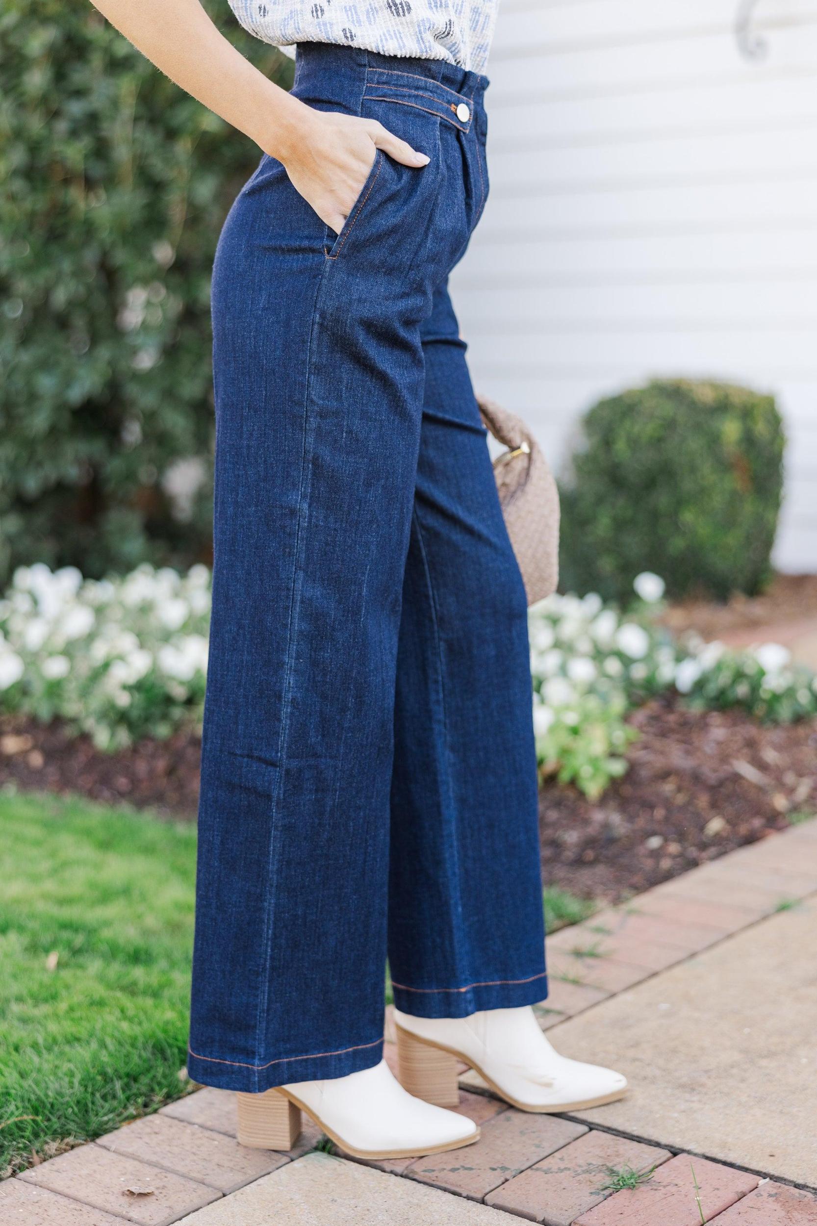 Pass On By Dark Wash Denim Blue Pants Female Product Image