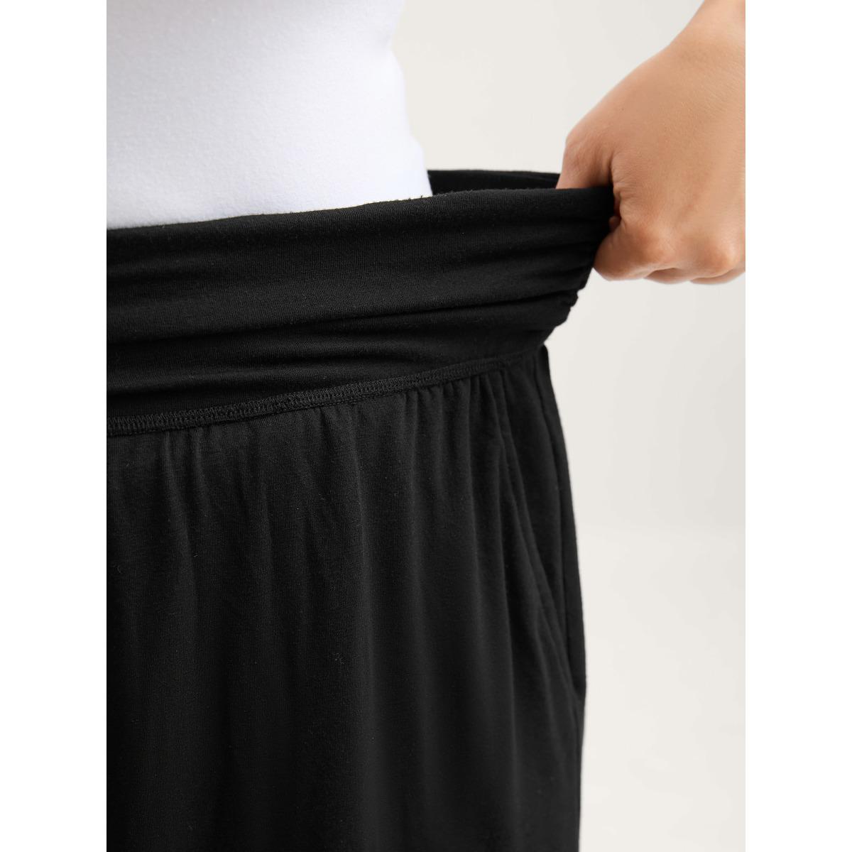 Plus Size Wide Waist Sheer Lace Wide-Leg Pants Women Black Casual Loose Mid Rise Casual Pants BloomChic 22-24/3X Product Image