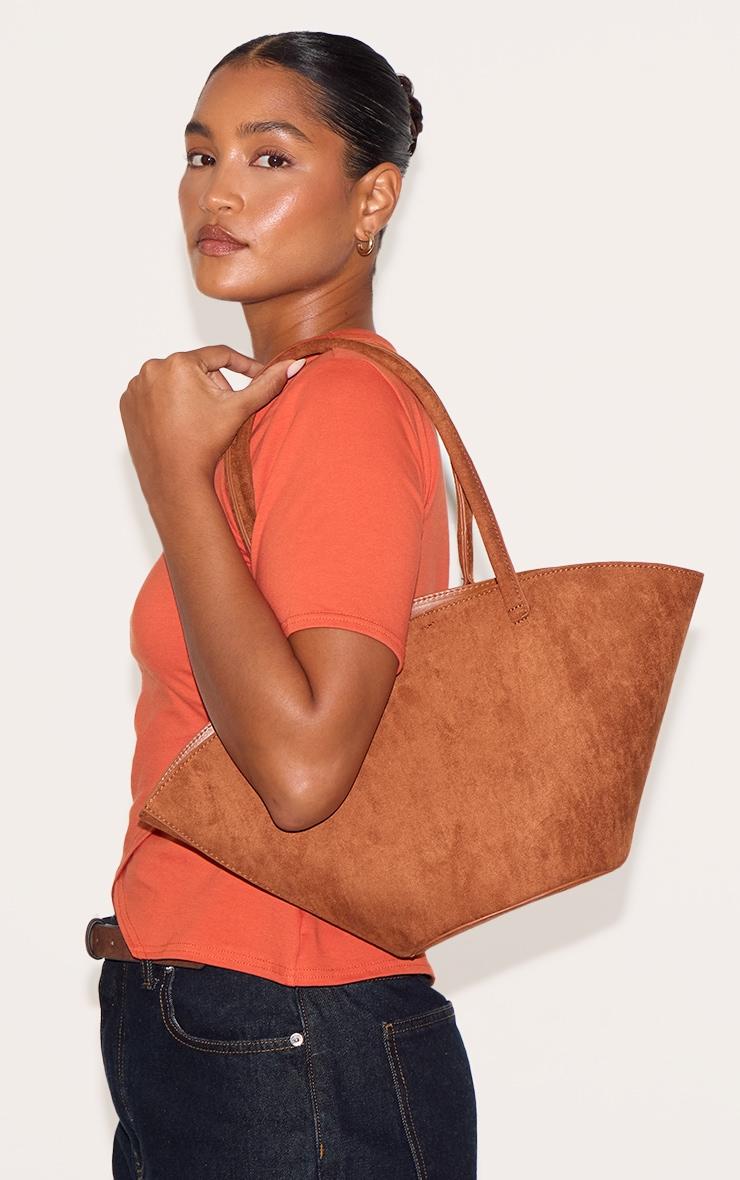 Tan Faux Suede Bucket Tote Bag Product Image