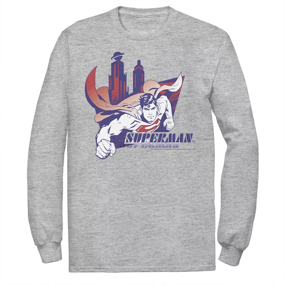 Men's DC Comics Superman Daily Planet Skyline Flying Poster Long Sleeve Graphic Tee,  Product Image