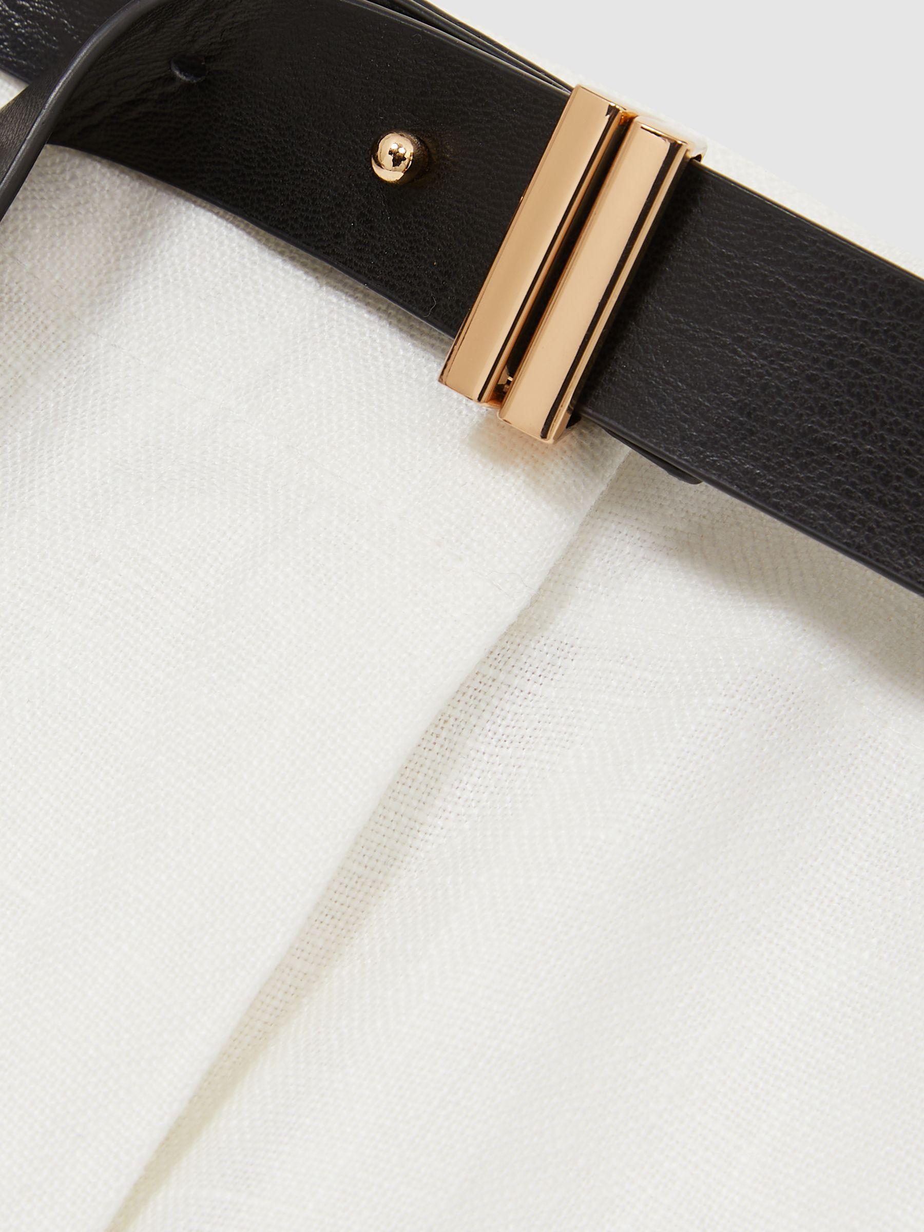 Petite Linen Belted Wide-Leg Trousers in White Product Image