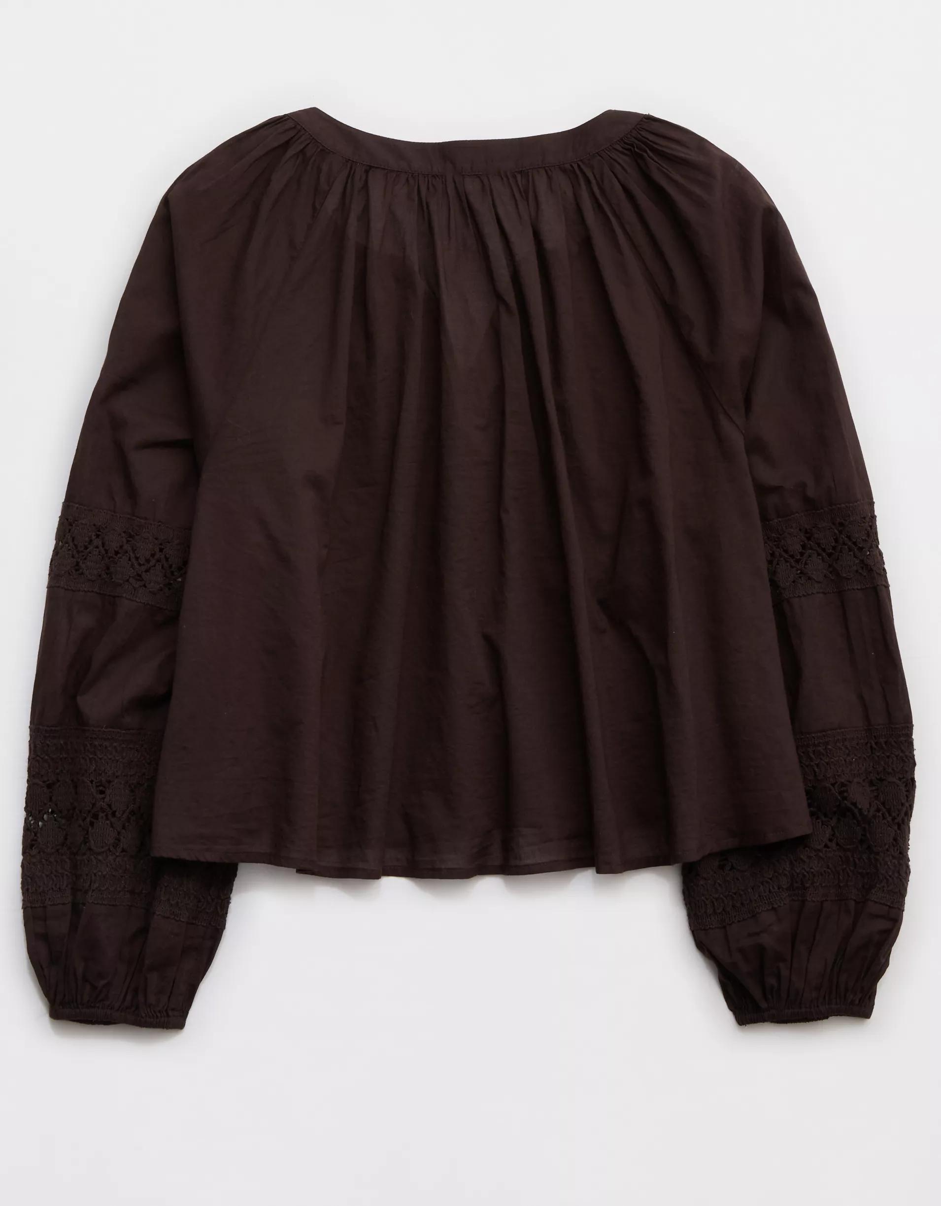 Aerie Long Sleeve Crochet Button Down Shirt Product Image